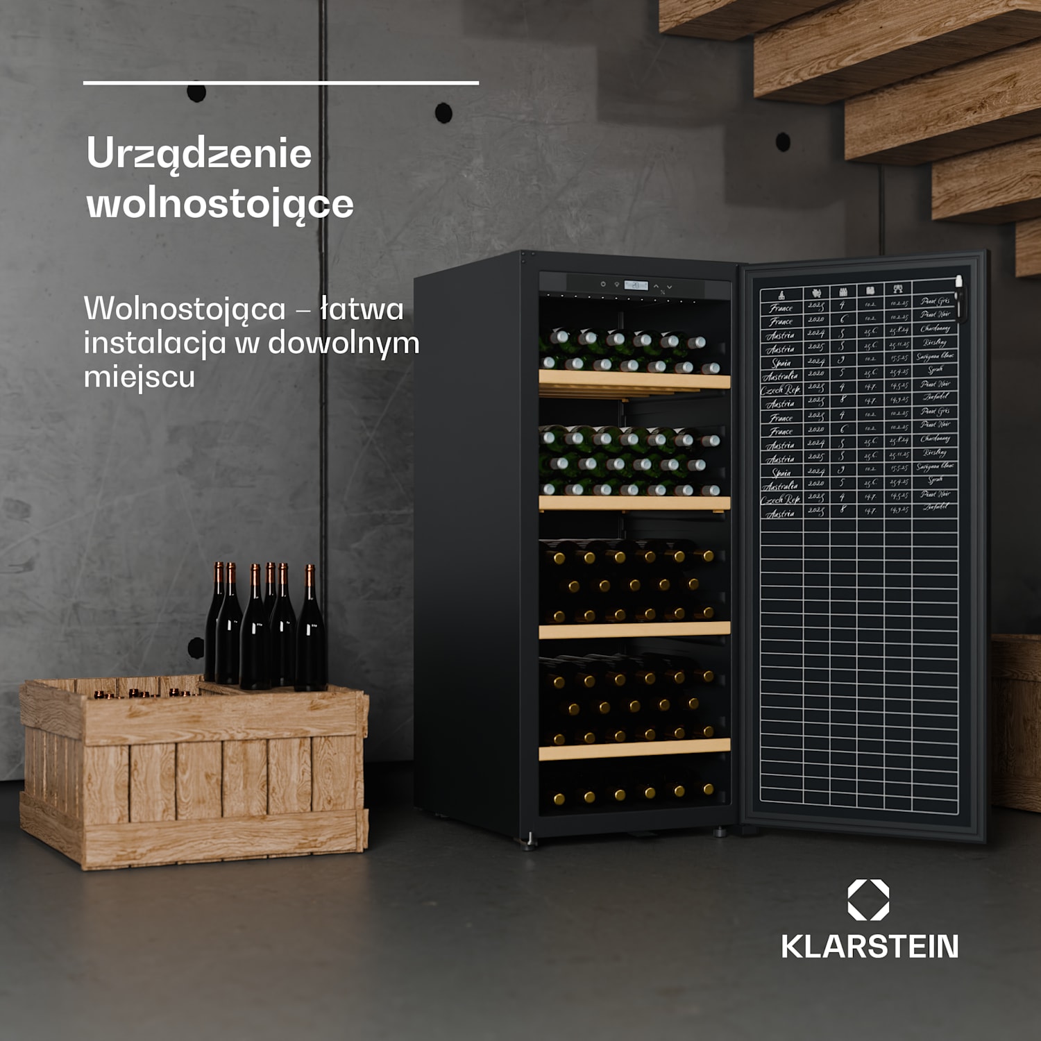 CellarMax chłodziarka do wina, 155 butelek, sprężarkowa, efektywność energetyczna E 155 butelek