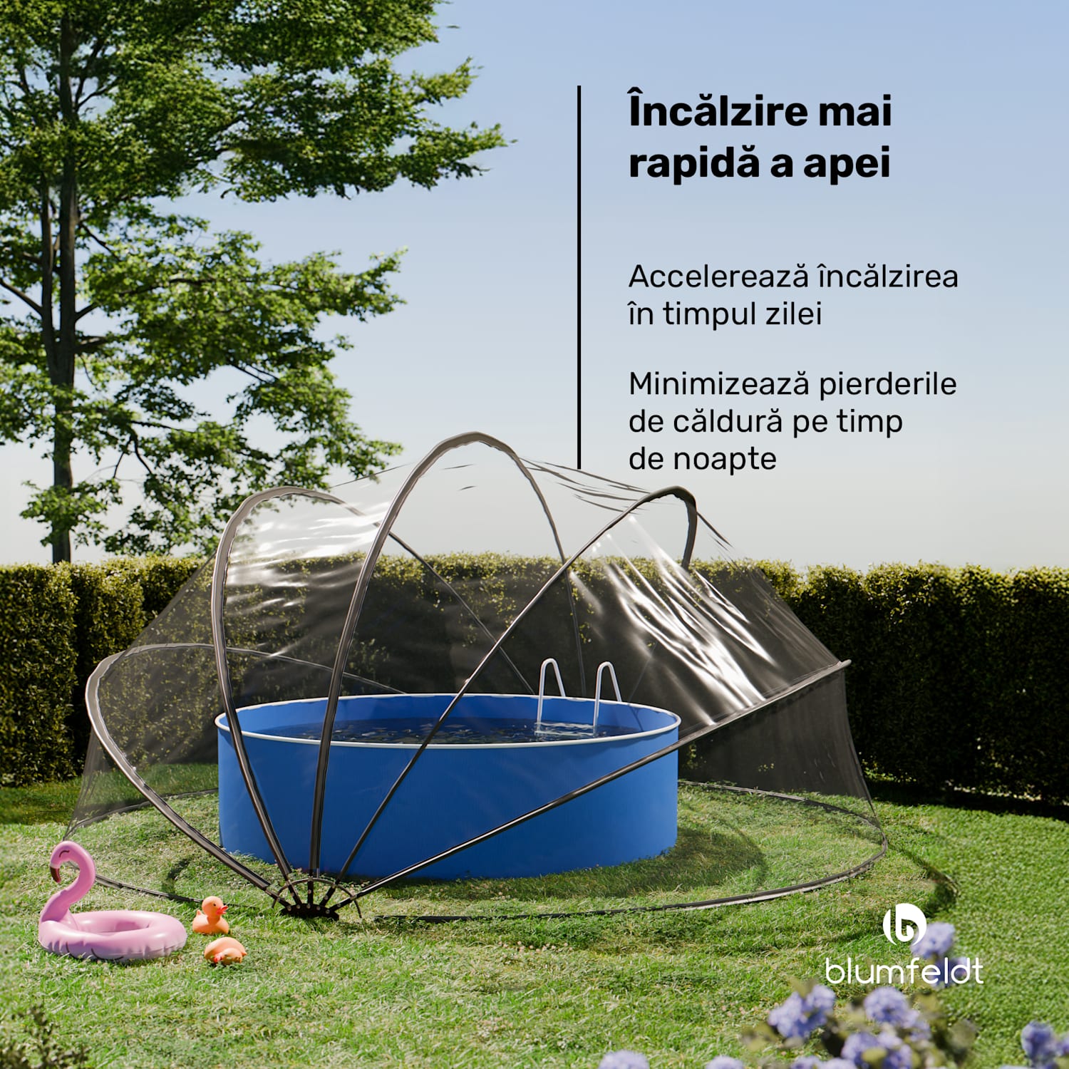 ArmadilloShade foișor pentru piscină, Rotund, Fibră de sticlă, Protecție UV, Transparent 