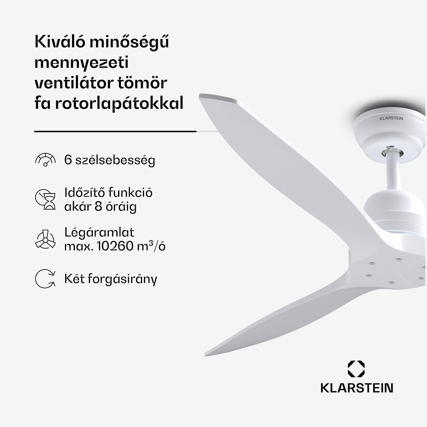 Santa Elena 52" mennyezeti ventilátor, 9 060 m³/h, 6 sebességfokozat, távirányító 132 cm (13-25 m²-es szobák) | Távirányító | Fehér