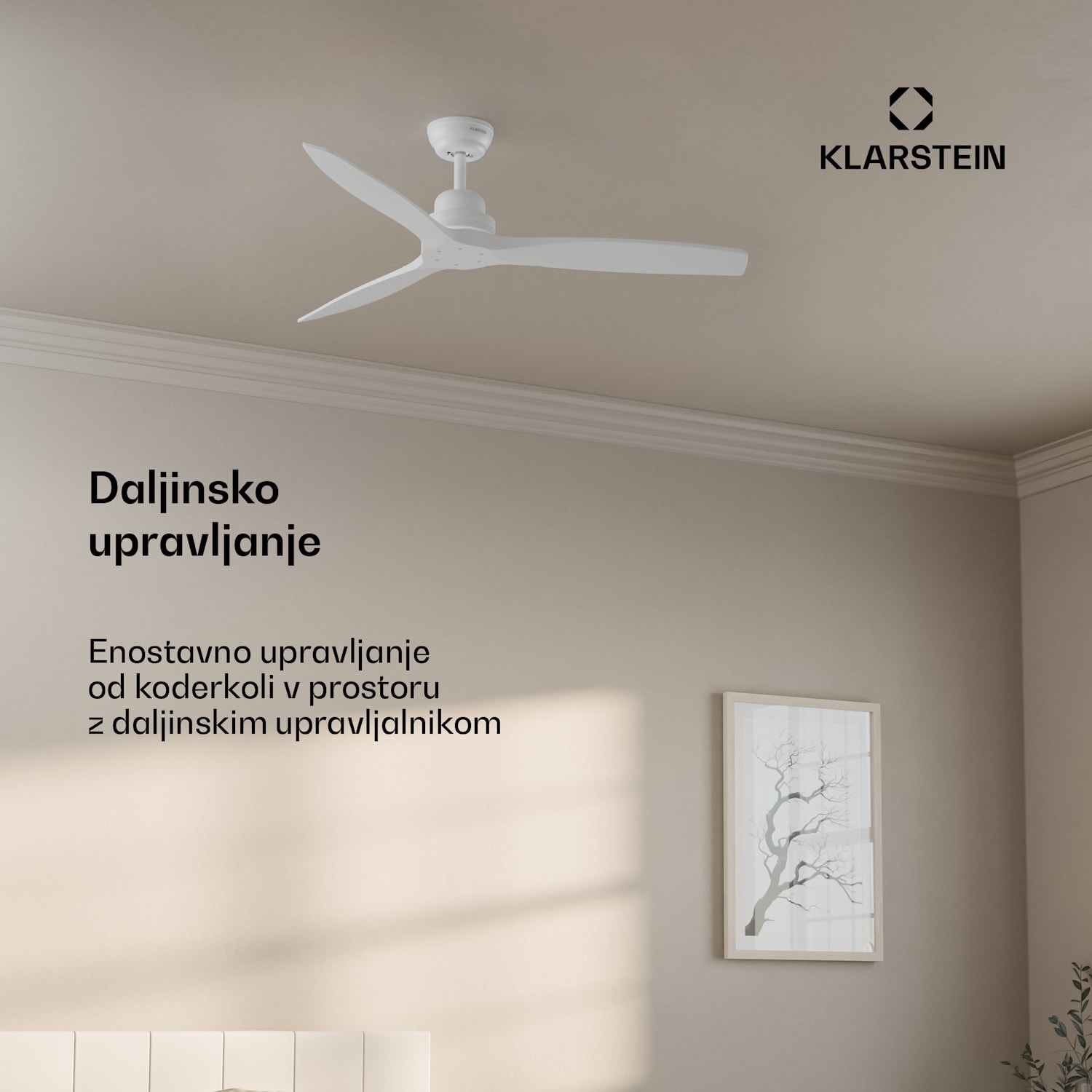 Santa Elena 52" stropni ventilator, 9 060 m³/h, 6 nastavitev hitrosti, daljinski upravljalnik 132 cm (sobe 13–25 m²) | Daljinski upravljalnik | Bela