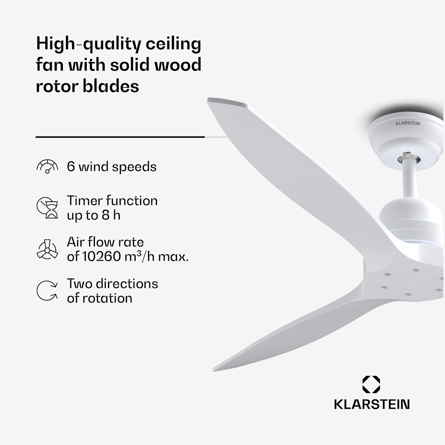 Ventilador de teto Santa Elena 52" | 9.060m³/h | 6 níveis de velocidades | comando de controlo remoto 132 cm (salas de 13 a 25 m²) | Controle remoto | Branco