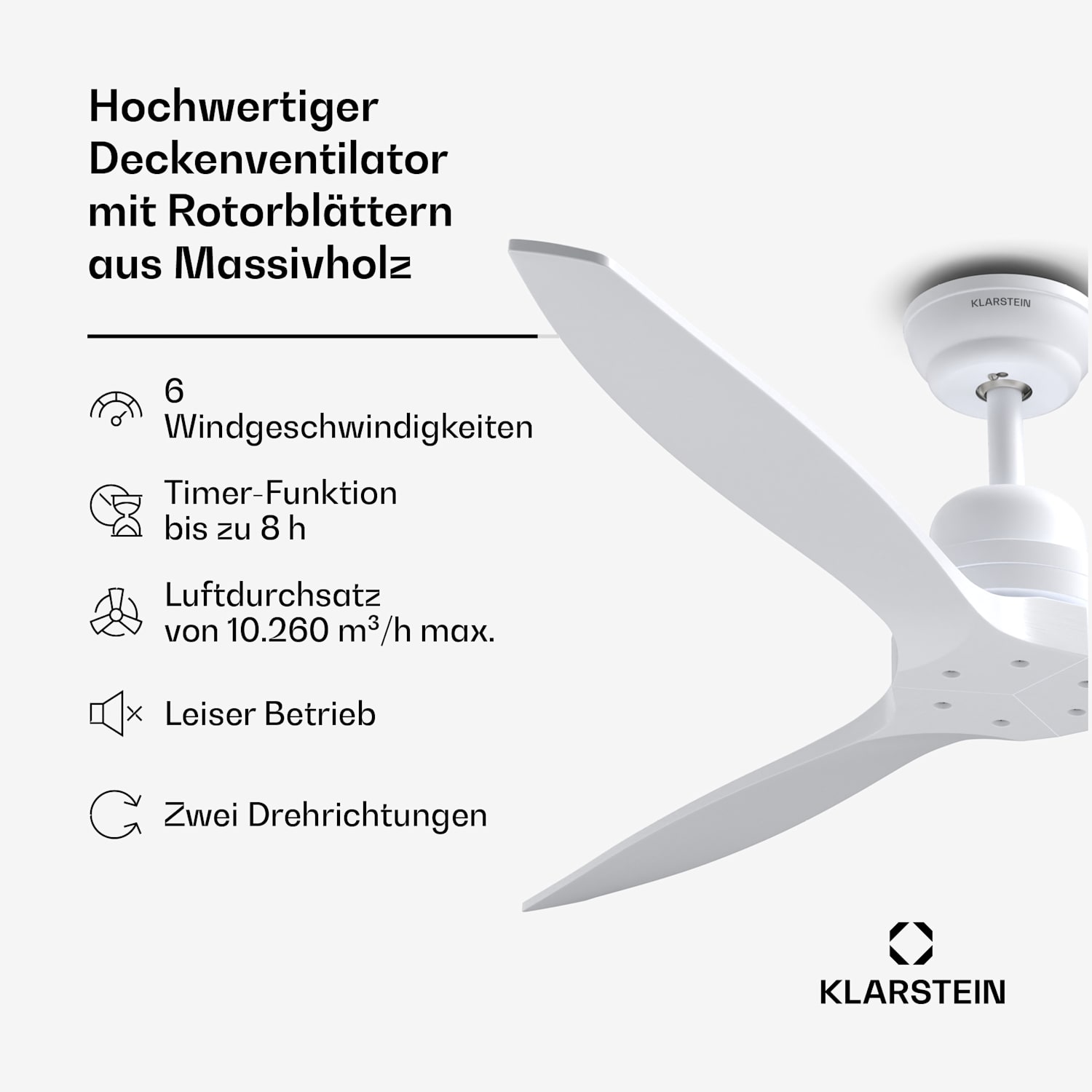 Santa Elena Smart ventilateur de plafond 52 | 10260m³/h | 6 vitesses | télécommande | connecté 132 cm (pièces de 13 à 25 m²) | WIFI + Télécommande | Blanc