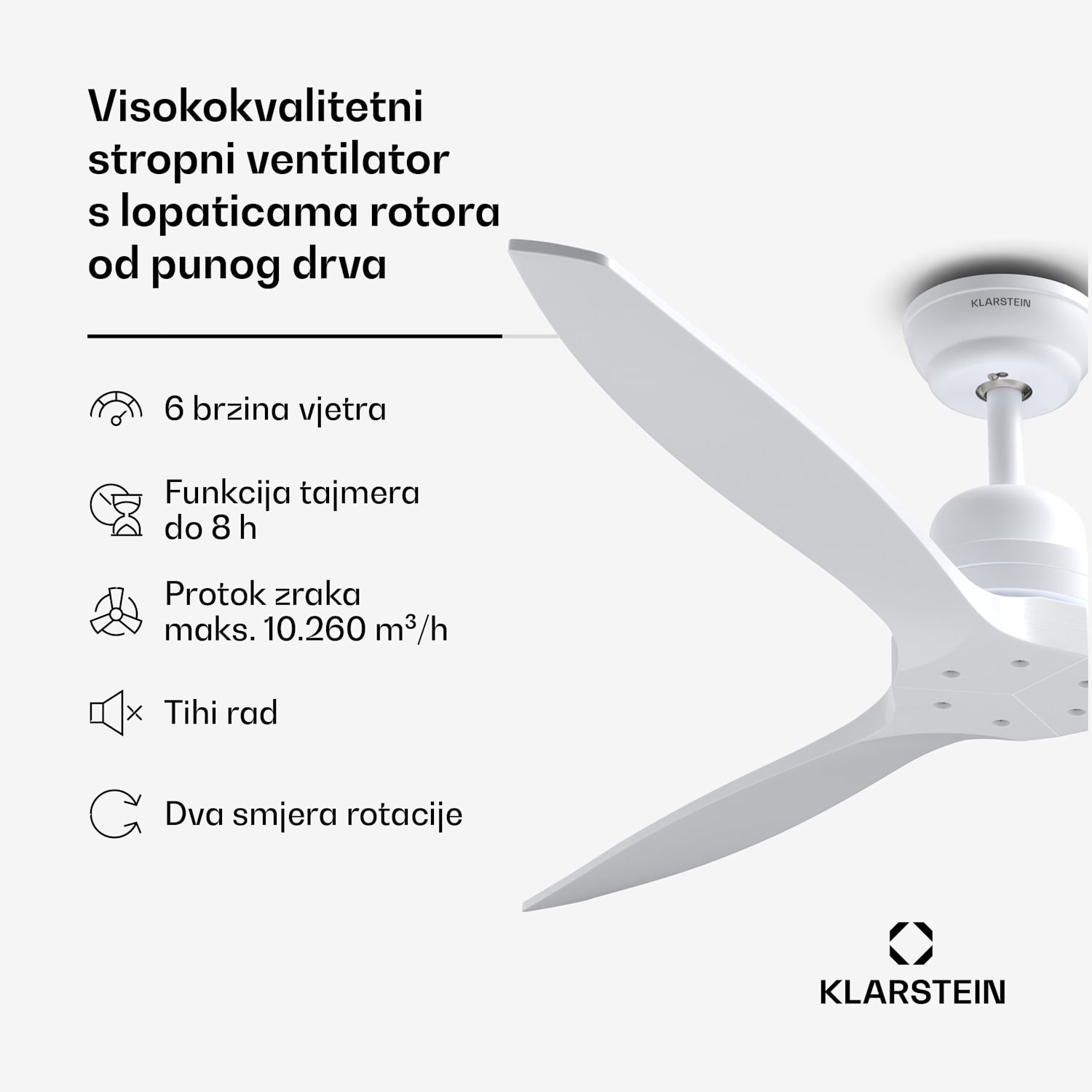 Santa Elena Smart 52" stropni ventilator, 10260 m³/h, 6 postavki brzine, daljinski upravljač 132 cm (sobe 13–25 m²) | WIFI + daljinski upravljač | Bijela