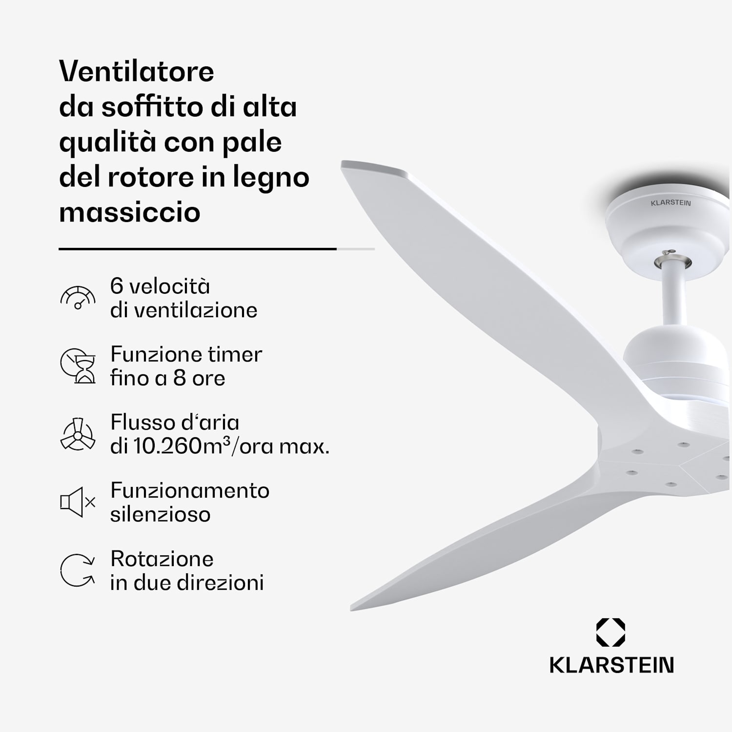 Santa Elena Smart - Ventilatore a soffitto, 52" | 10260 m³/ora | 6 velocità | Telecomando | Smart 132 cm (stanze 13–25 m²) | WIFI + telecomando | Bianco