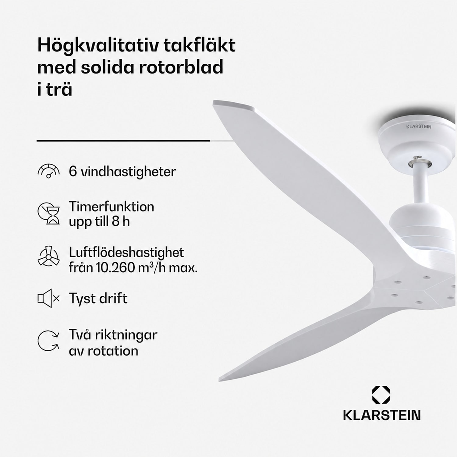Santa Elena Smart takfläkt 52 | 10 260 m³/h | 6 hastigheter | Fjärrkontroll | Smart 132 cm (rum 13–25 m²) | WIFI + Fjärrkontroll | Vit