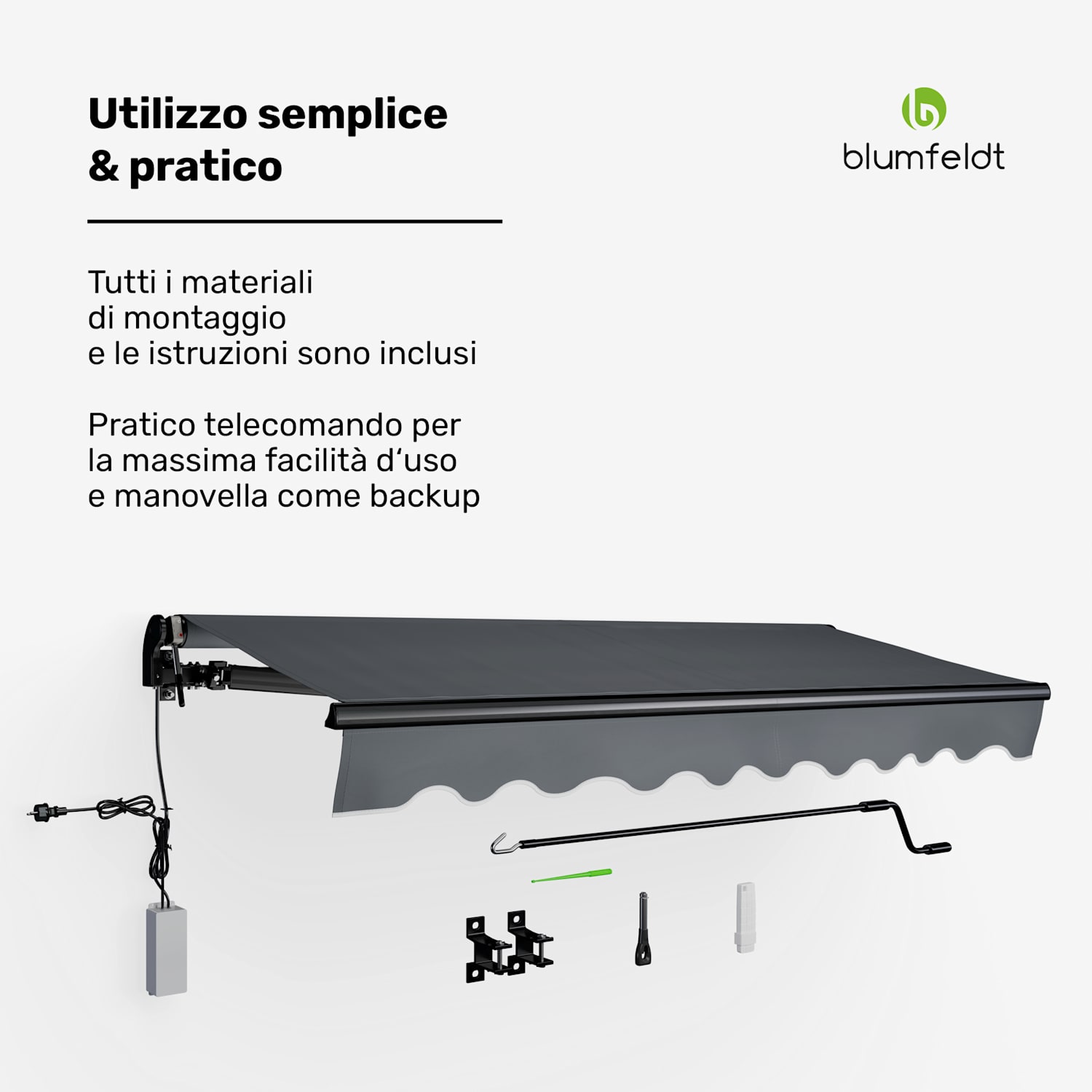 CloudShade - Tenda parasole | Controllo smart | Protezione UV | Montaggio a parete 250 centimetri | Tenda da sole a braccio pieghevole aperto | Grigio scuro