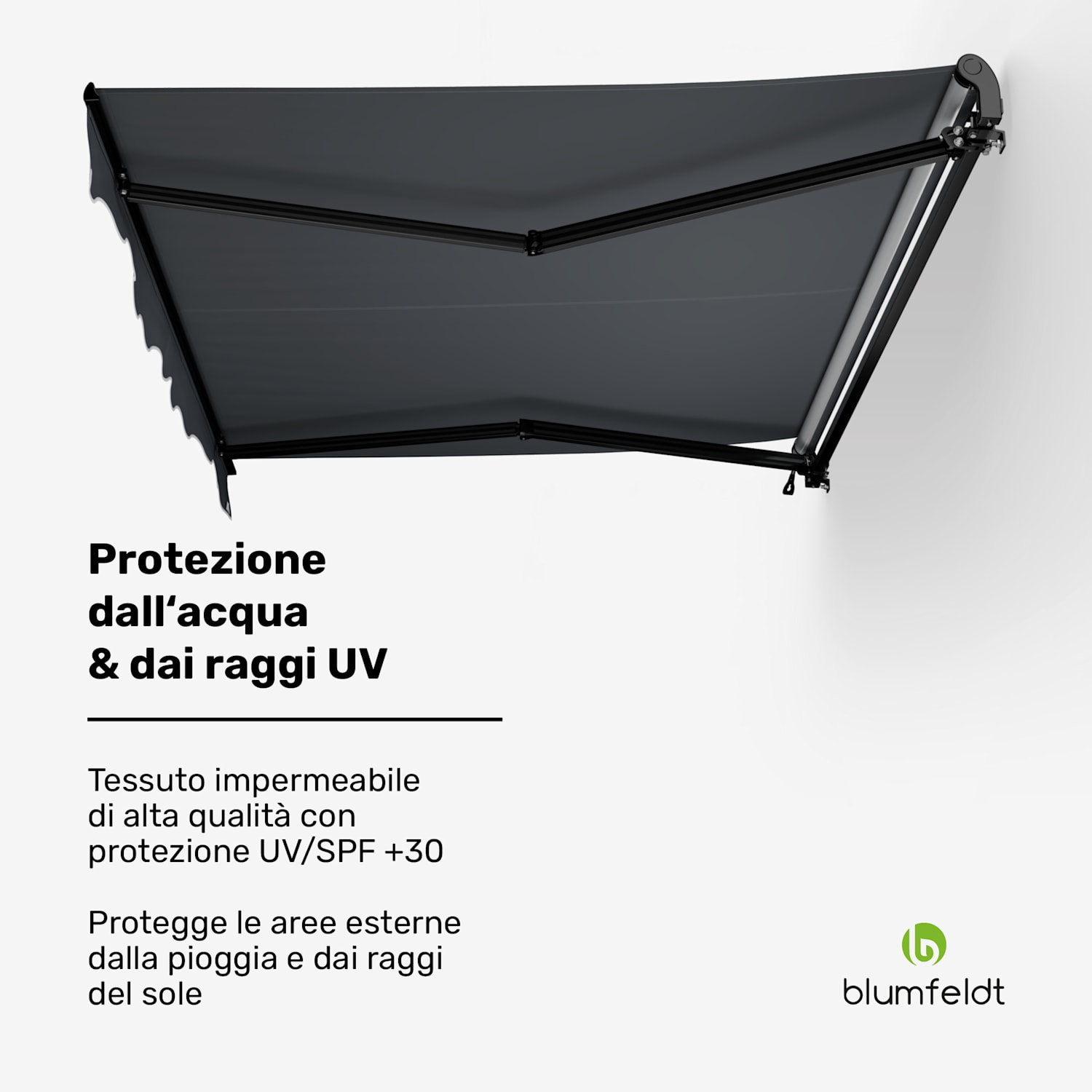 CloudShade - Tenda parasole | Controllo smart | Protezione UV | Montaggio a parete 250 centimetri | Tenda da sole a braccio pieghevole aperto | Grigio scuro