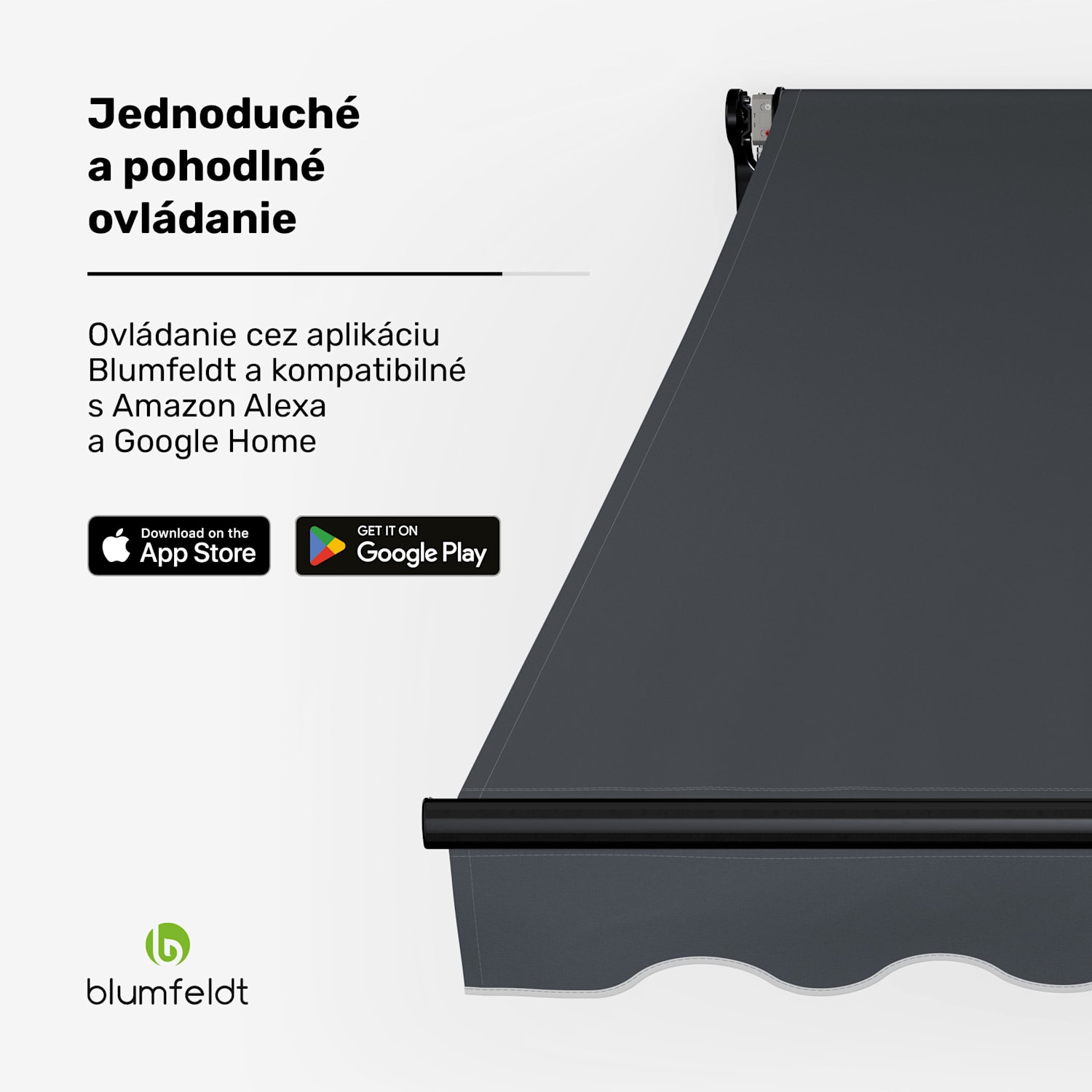 CloudShade Markíza, Inteligentné ovládanie, UV ochrana, Montáž na stenu 250 cm | Markíza s otvoreným sklopným ramenom | Tmavo šedá