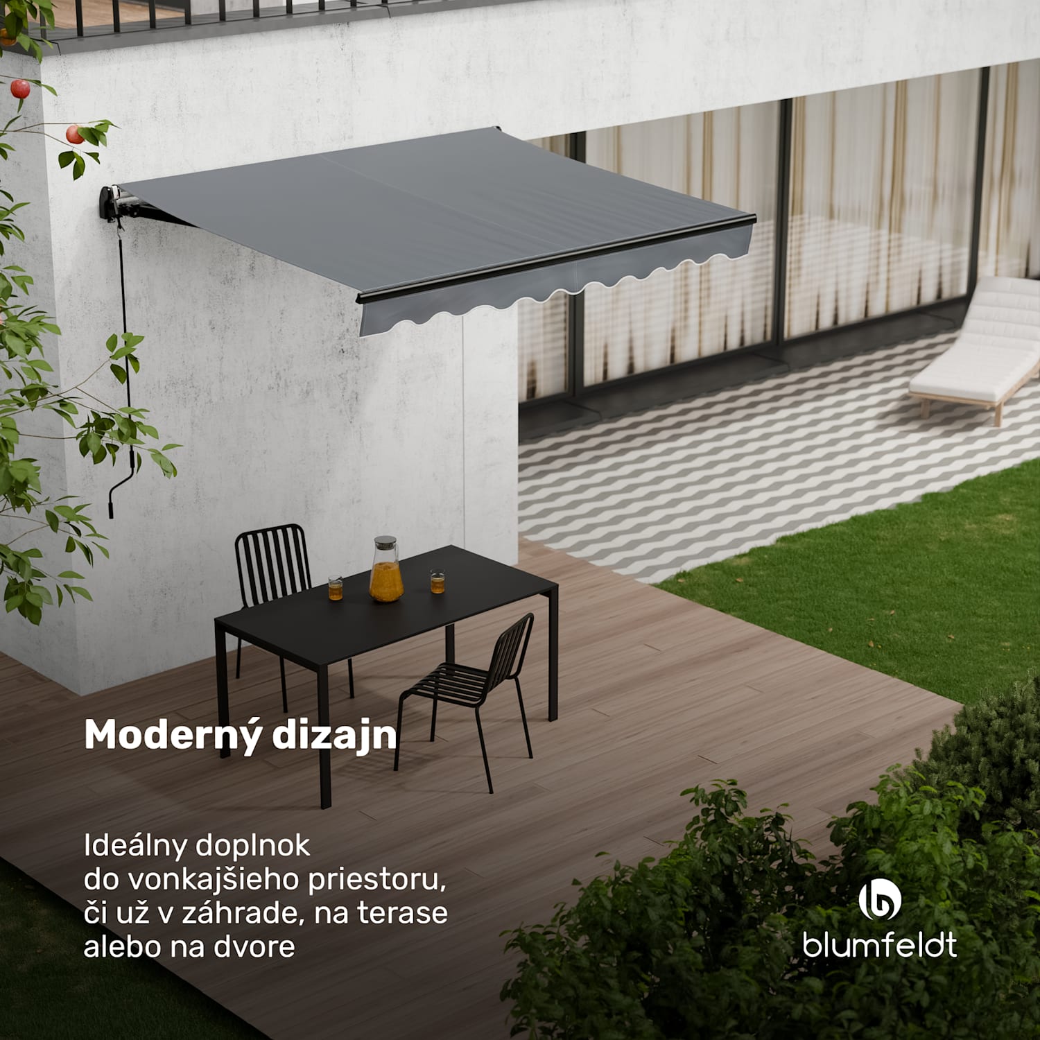 CloudShade Markíza, Inteligentné ovládanie, UV ochrana, Montáž na stenu 250 cm | Markíza s otvoreným sklopným ramenom | Tmavo šedá