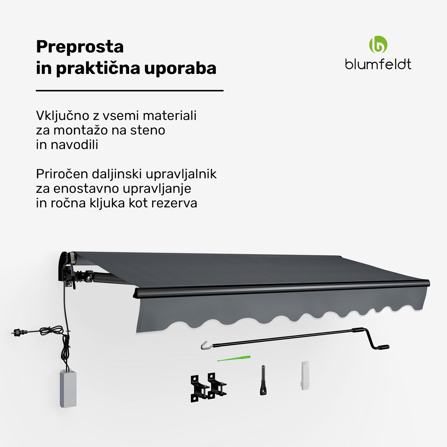 CloudShade senčilo, Pametni nadzor, UV zaščita, Montaža na steno 250 cm | Tenda z odprto zložljivo roko | Temno siva