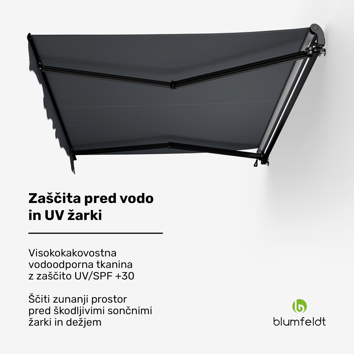 CloudShade senčilo, Pametni nadzor, UV zaščita, Montaža na steno 250 cm | Tenda z odprto zložljivo roko | Temno siva