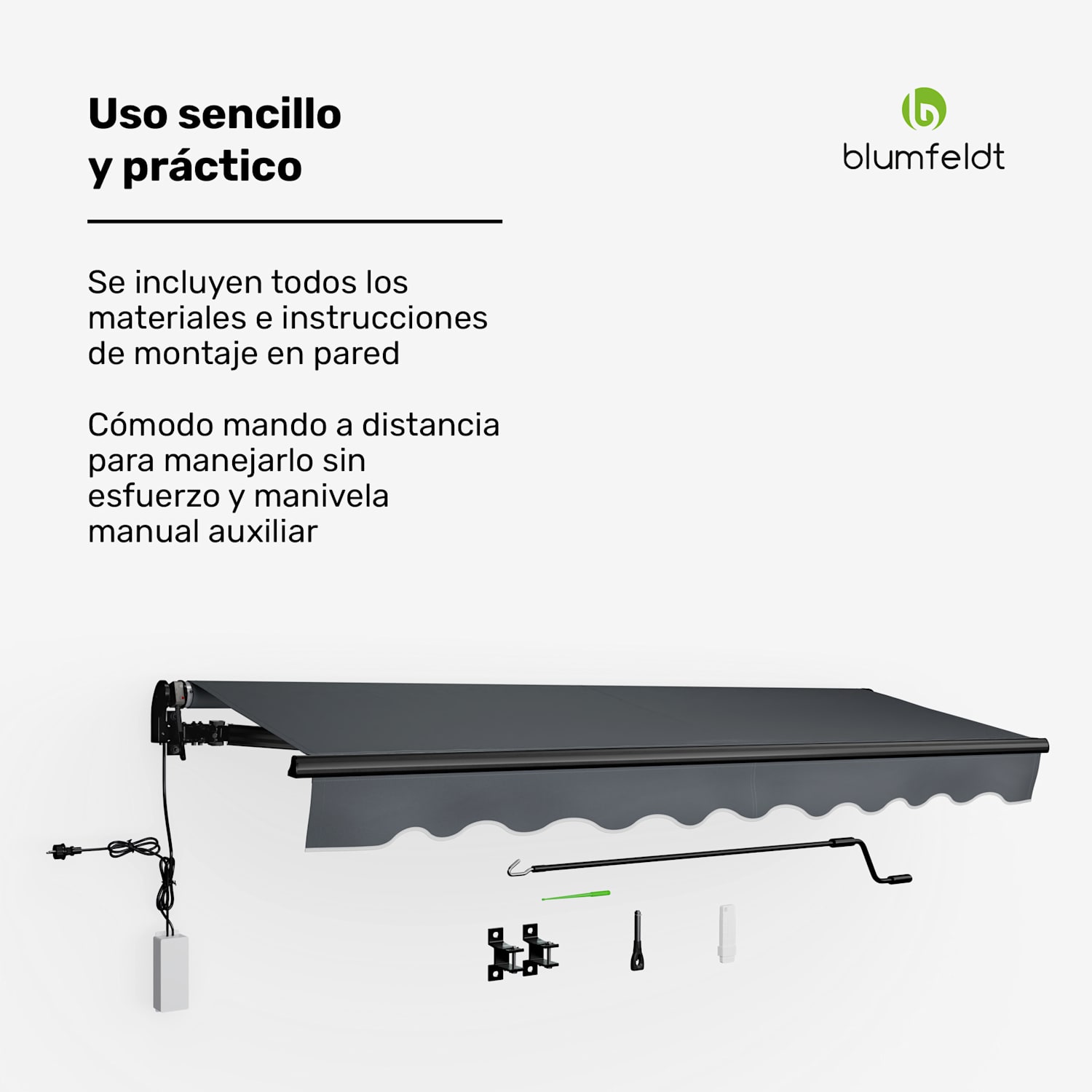 Toldo CloudShade | Control inteligente | Protección UV | Montaje en pared 295 centímetros | Toldo de brazo plegable abierto | Gris Oscuro