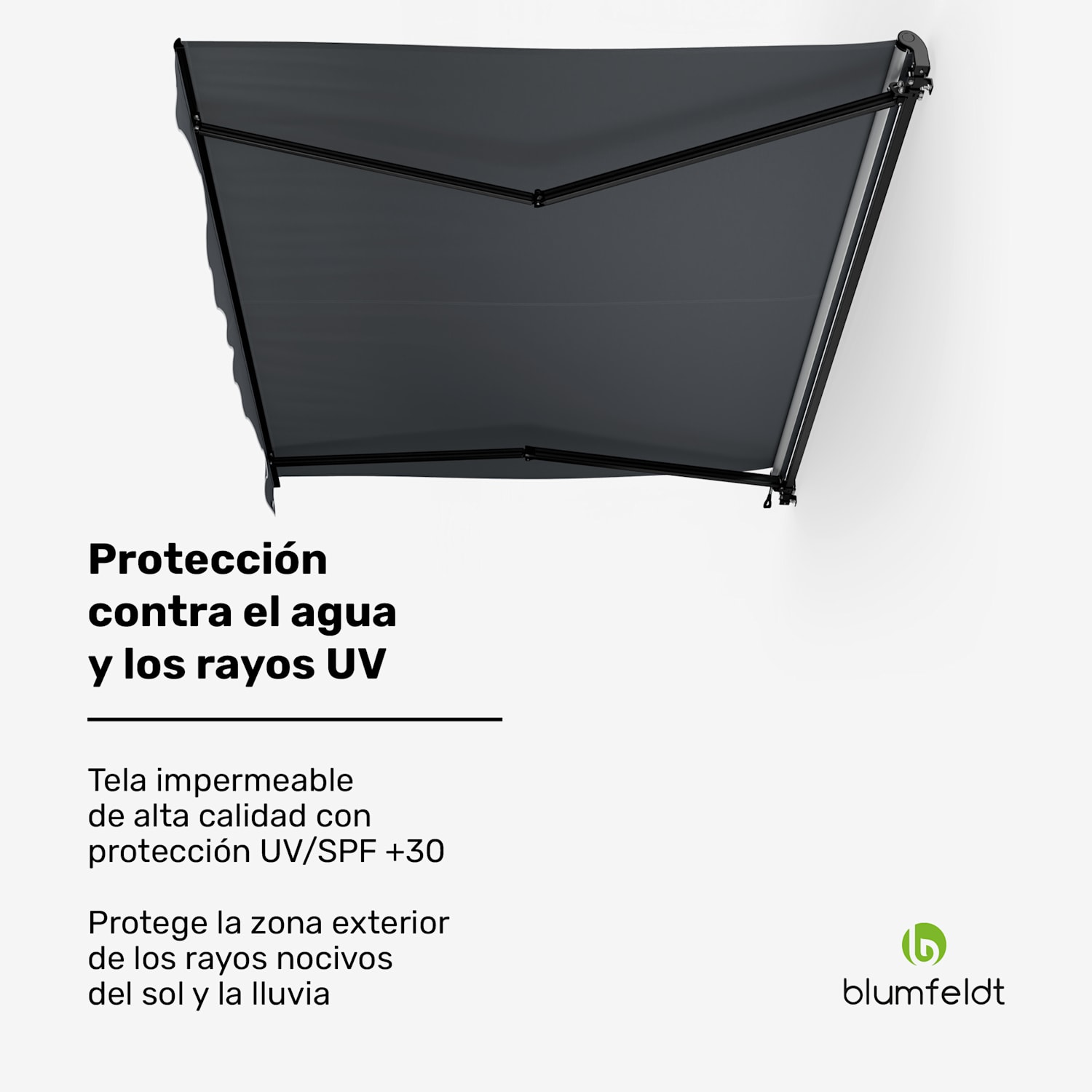 Toldo CloudShade | Control inteligente | Protección UV | Montaje en pared 295 centímetros | Toldo de brazo plegable abierto | Gris Oscuro