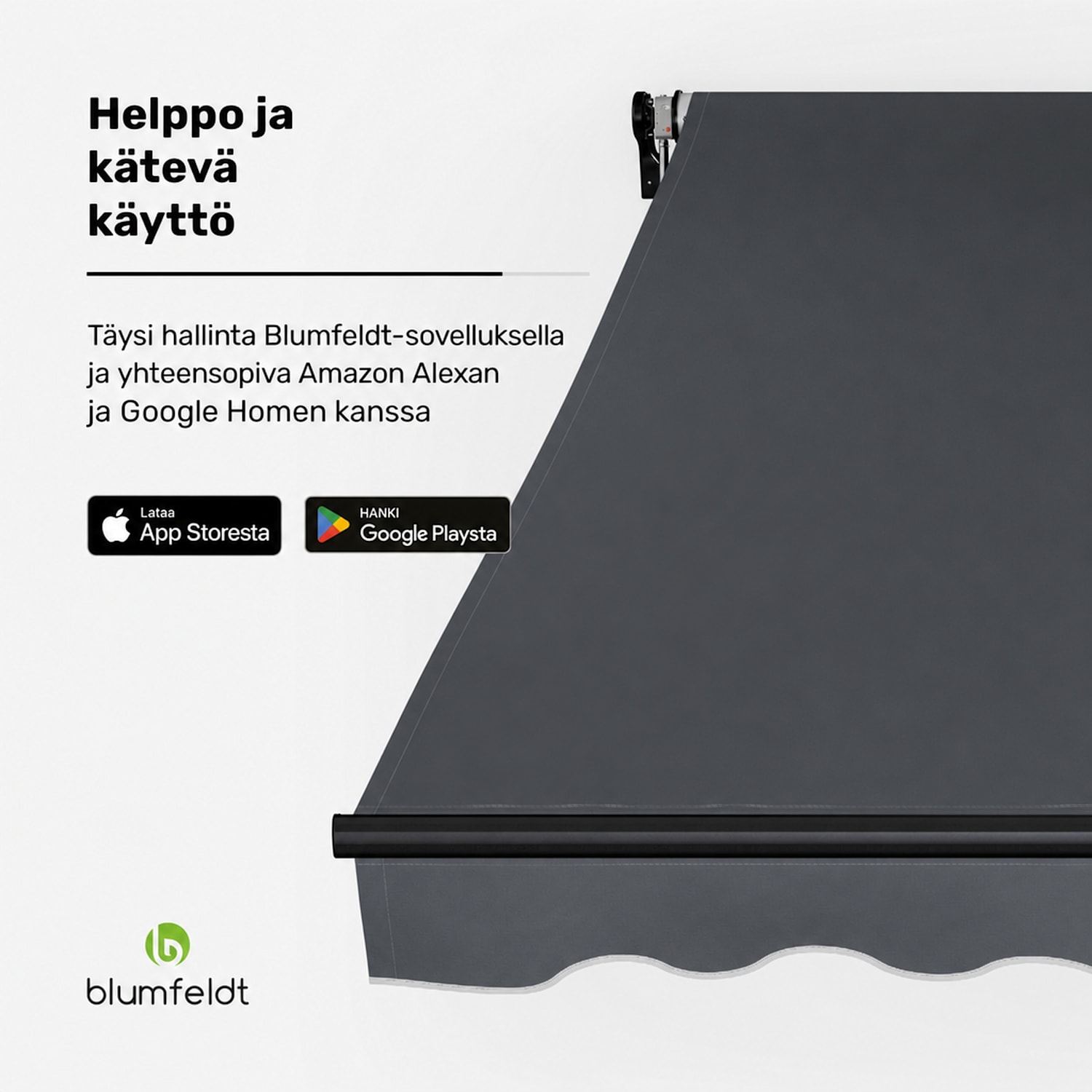 CloudShade markiisi | Älykäs ohjaus | UV-suoja | Seinälle asennettava 295 cm | Avoin taitettava varsi markiisi | Tummanharmaa