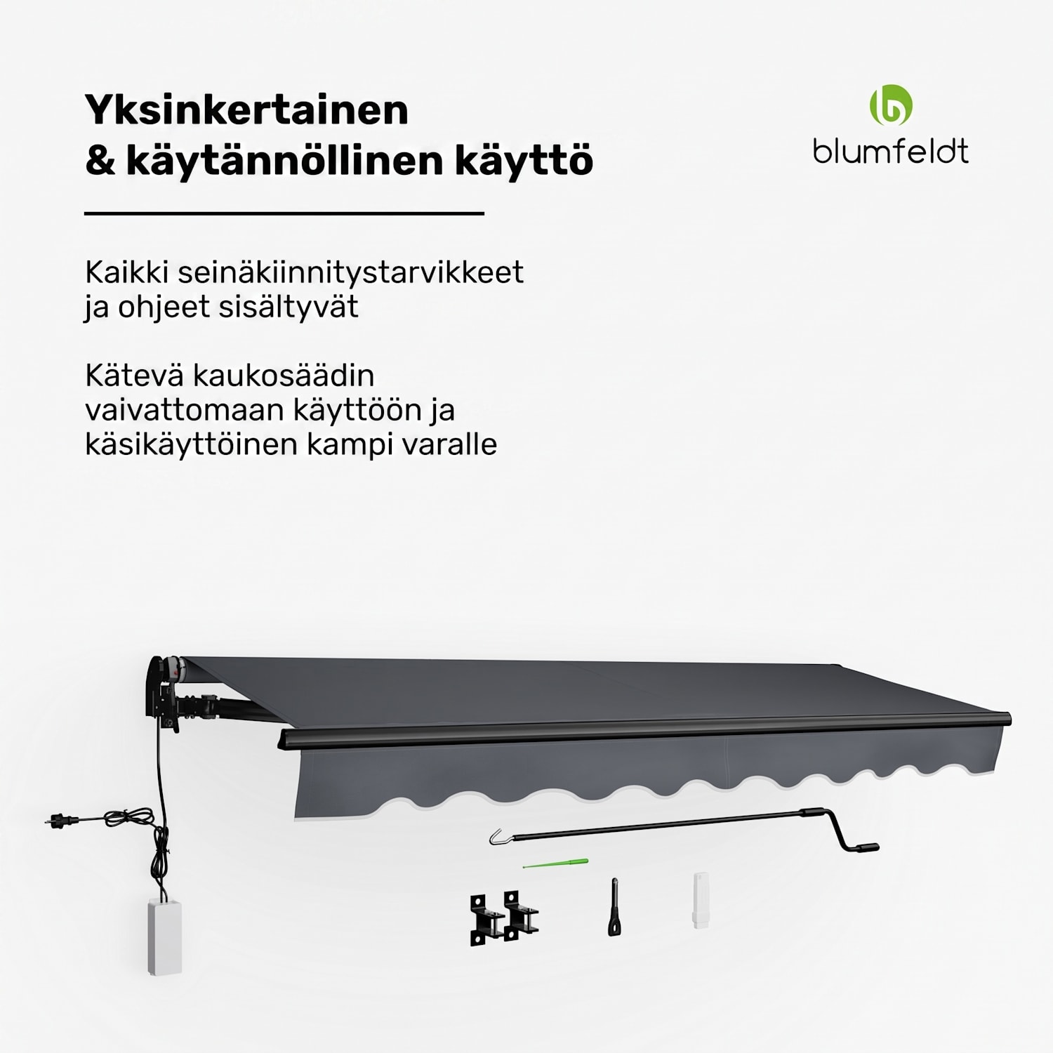 CloudShade markiisi | Älykäs ohjaus | UV-suoja | Seinälle asennettava 295 cm | Avoin taitettava varsi markiisi | Tummanharmaa
