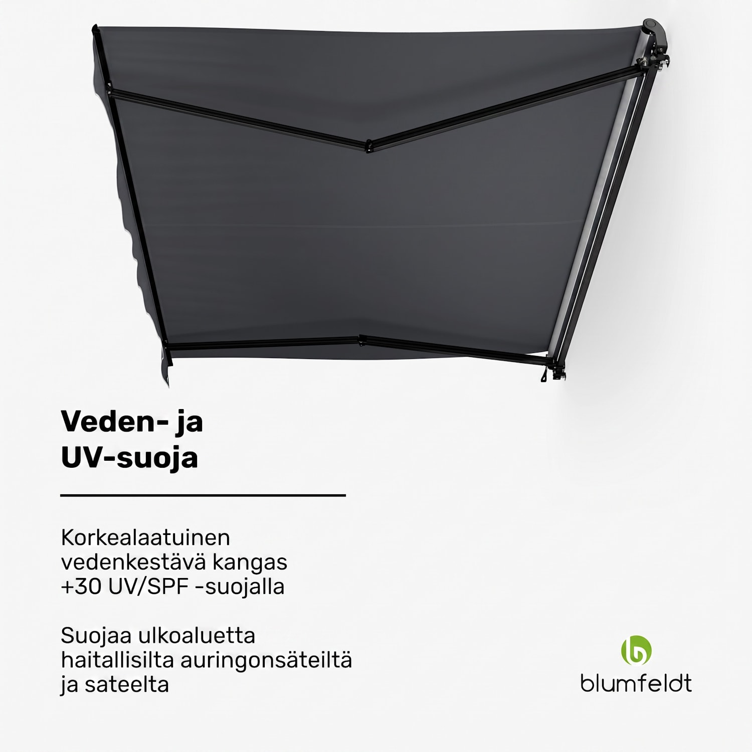 CloudShade markiisi | Älykäs ohjaus | UV-suoja | Seinälle asennettava 295 cm | Avoin taitettava varsi markiisi | Tummanharmaa