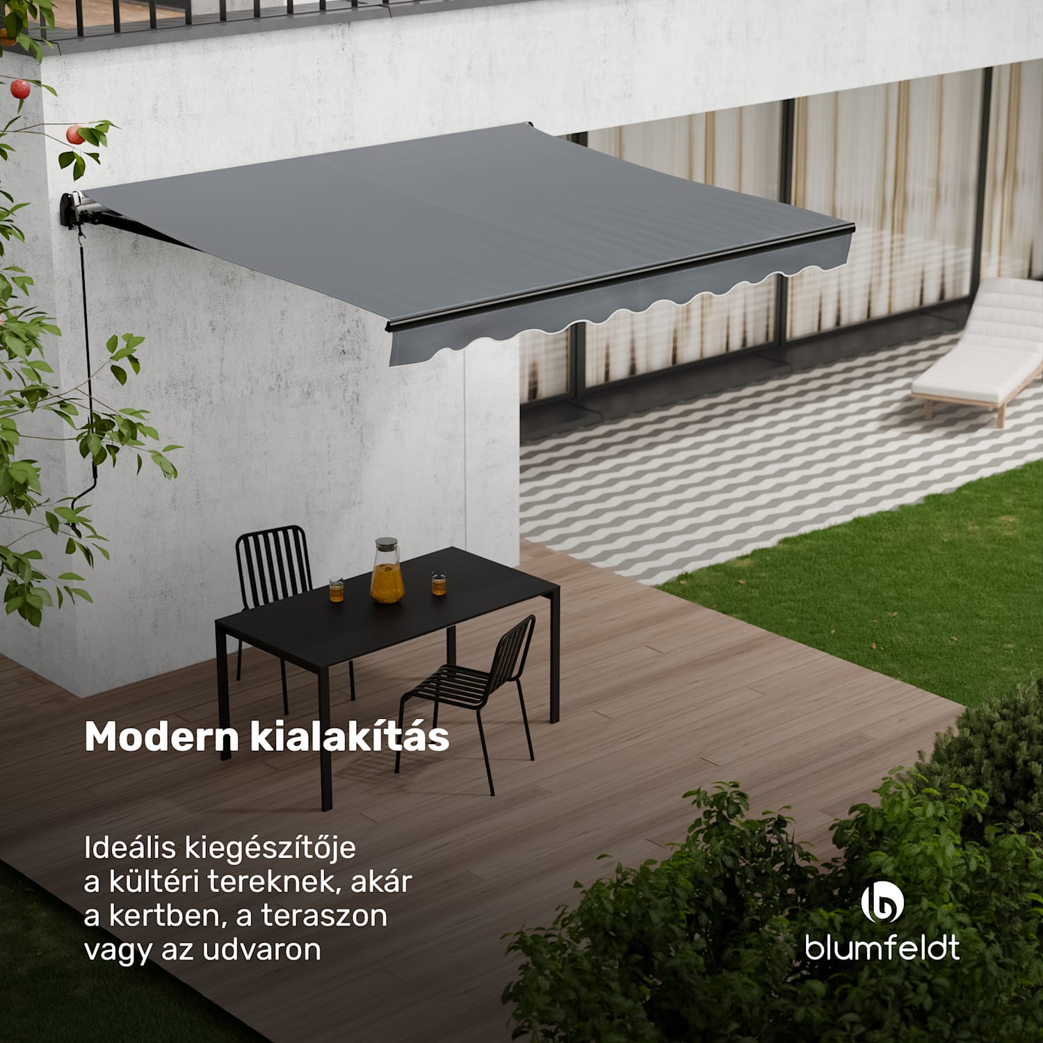 CloudShade Napernyő, Okos vezérlés, UV védelem, Fali rögzítés 295 cm | Nyitott összecsukható napellenző | Sötét szürke