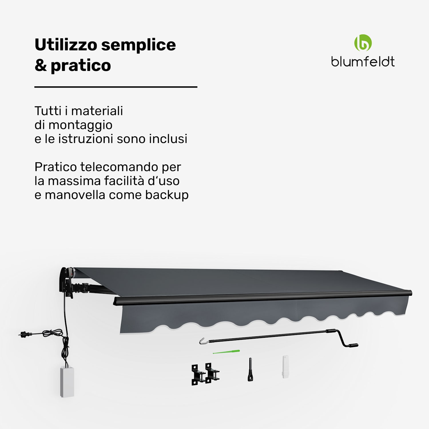 CloudShade - Tenda parasole | Controllo smart | Protezione UV | Montaggio a parete 295 centimetri | Tenda da sole a braccio pieghevole aperto | Grigio scuro