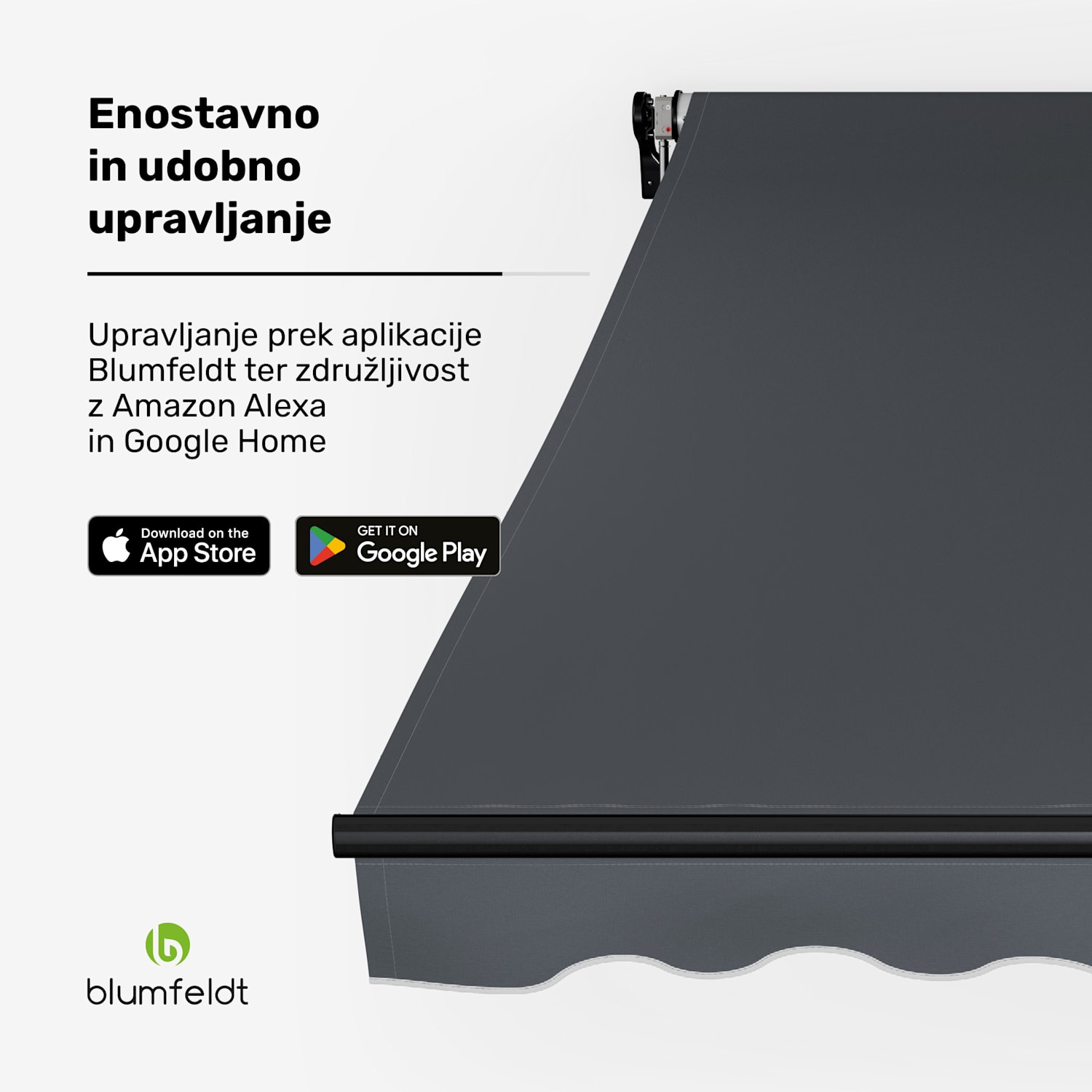 CloudShade Senčnik, Pametno upravljanje, UV zaščita, Montaža na steno 295 cm | Tenda z odprto zložljivo roko | Temno siva