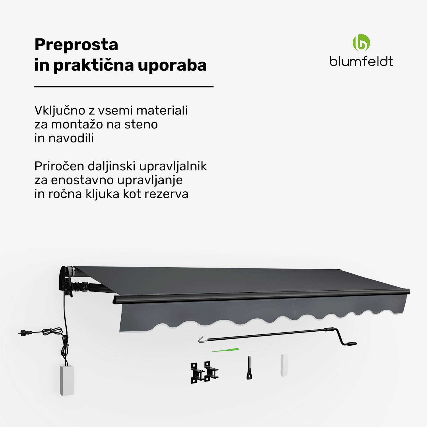 CloudShade Senčnik, Pametno upravljanje, UV zaščita, Montaža na steno 295 cm | Tenda z odprto zložljivo roko | Temno siva