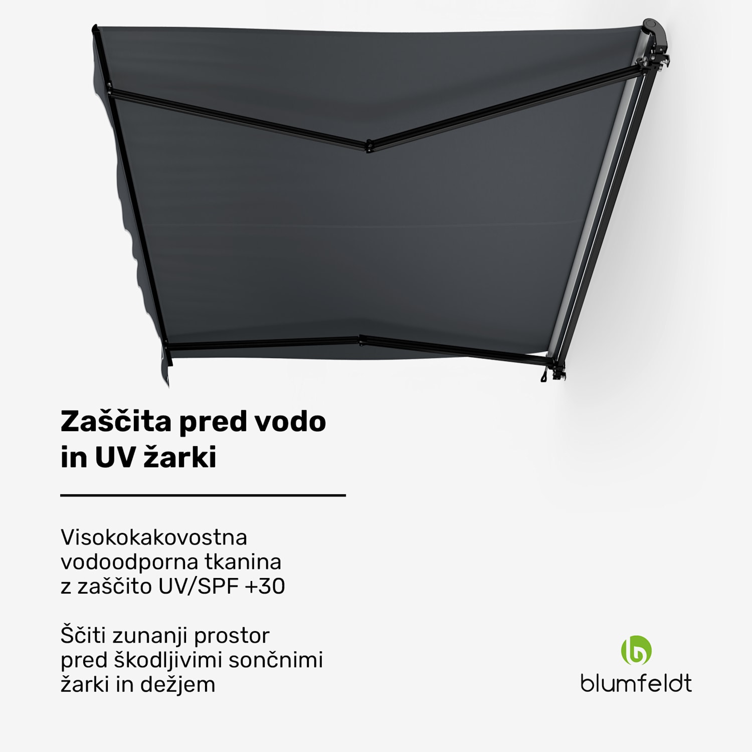 CloudShade Senčnik, Pametno upravljanje, UV zaščita, Montaža na steno 295 cm | Tenda z odprto zložljivo roko | Temno siva