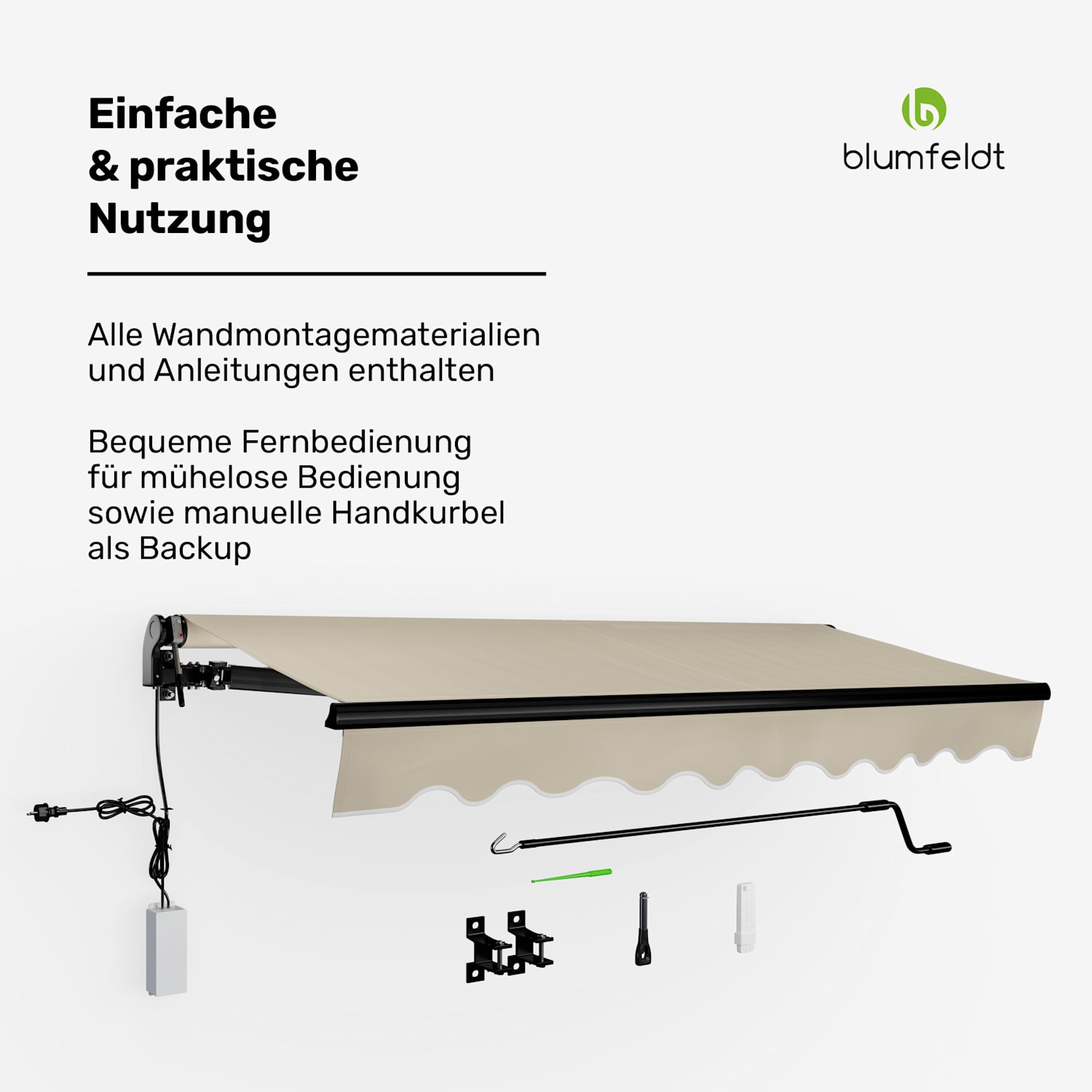 CloudShade Markise | Smart Control | UV-Schutz | Wandmontage 250 cm | Offene Gelenkarmmarkise | Beige