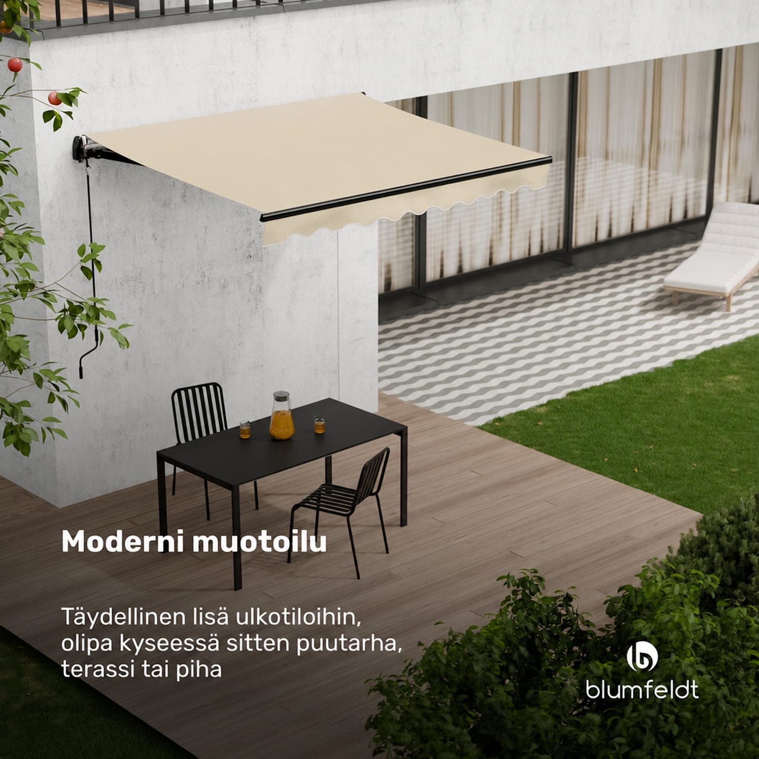 CloudShade markiisi | Älykäs ohjaus | UV-suoja | Seinälle asennettava 250 cm | Avoin taitettava varsi markiisi | Beige
