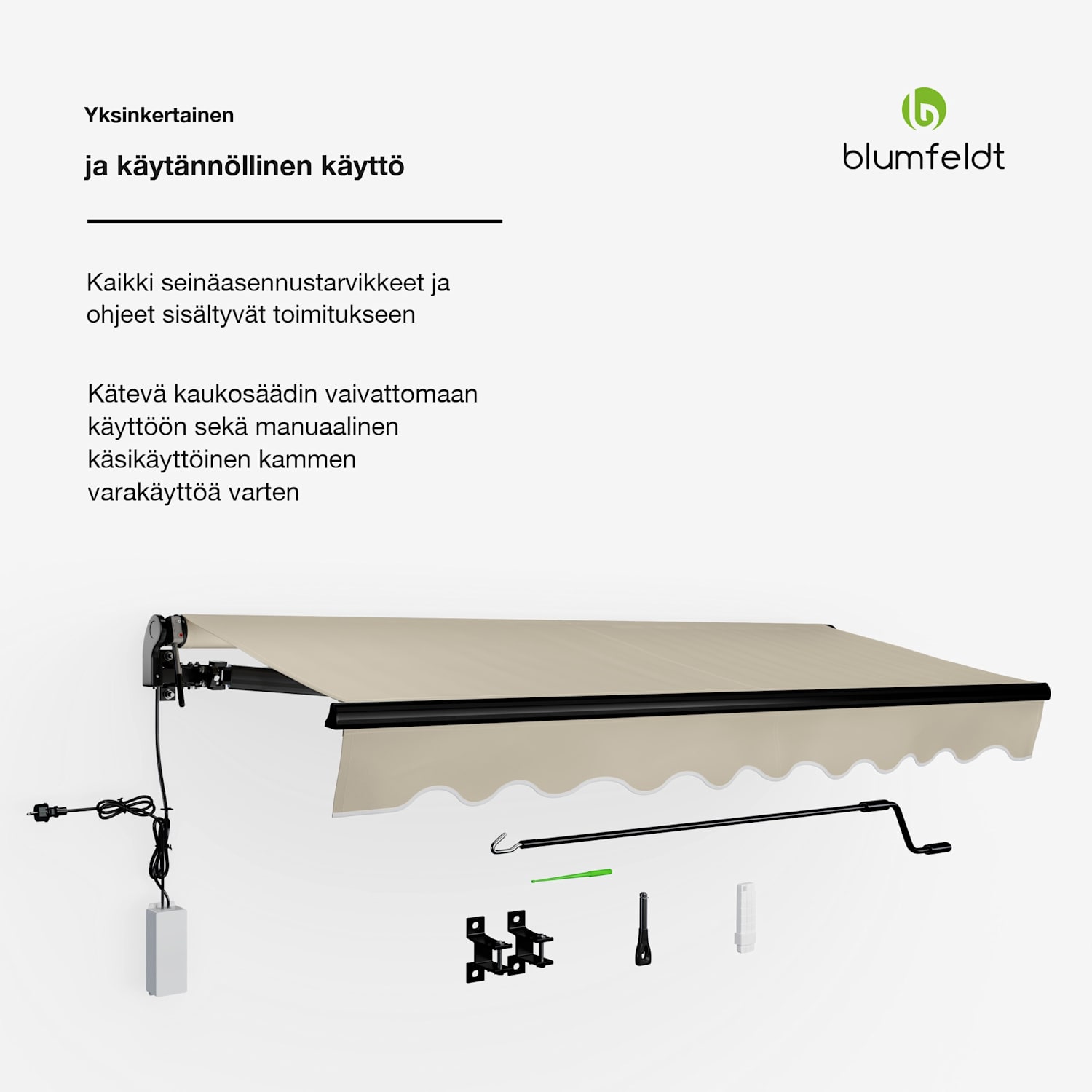 CloudShade markiisi | Älykäs ohjaus | UV-suoja | Seinälle asennettava 250 cm | Avoin taitettava varsi markiisi | Beige