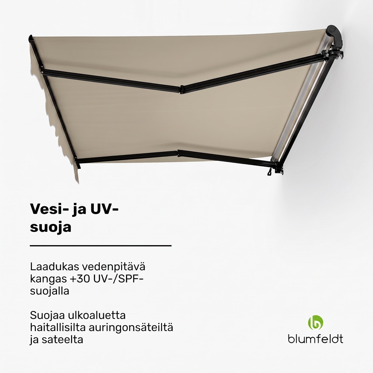 CloudShade markiisi | Älykäs ohjaus | UV-suoja | Seinälle asennettava 250 cm | Avoin taitettava varsi markiisi | Beige