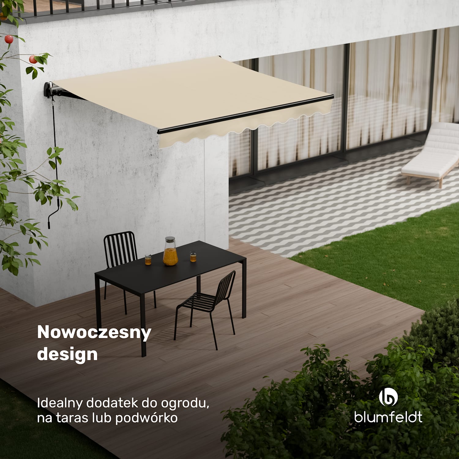 CloudShade markiza, inteligentne sterowanie, ochrona UV, montaż na ścianie 250 cm | Markiza składana z otwartym ramieniem | Beż