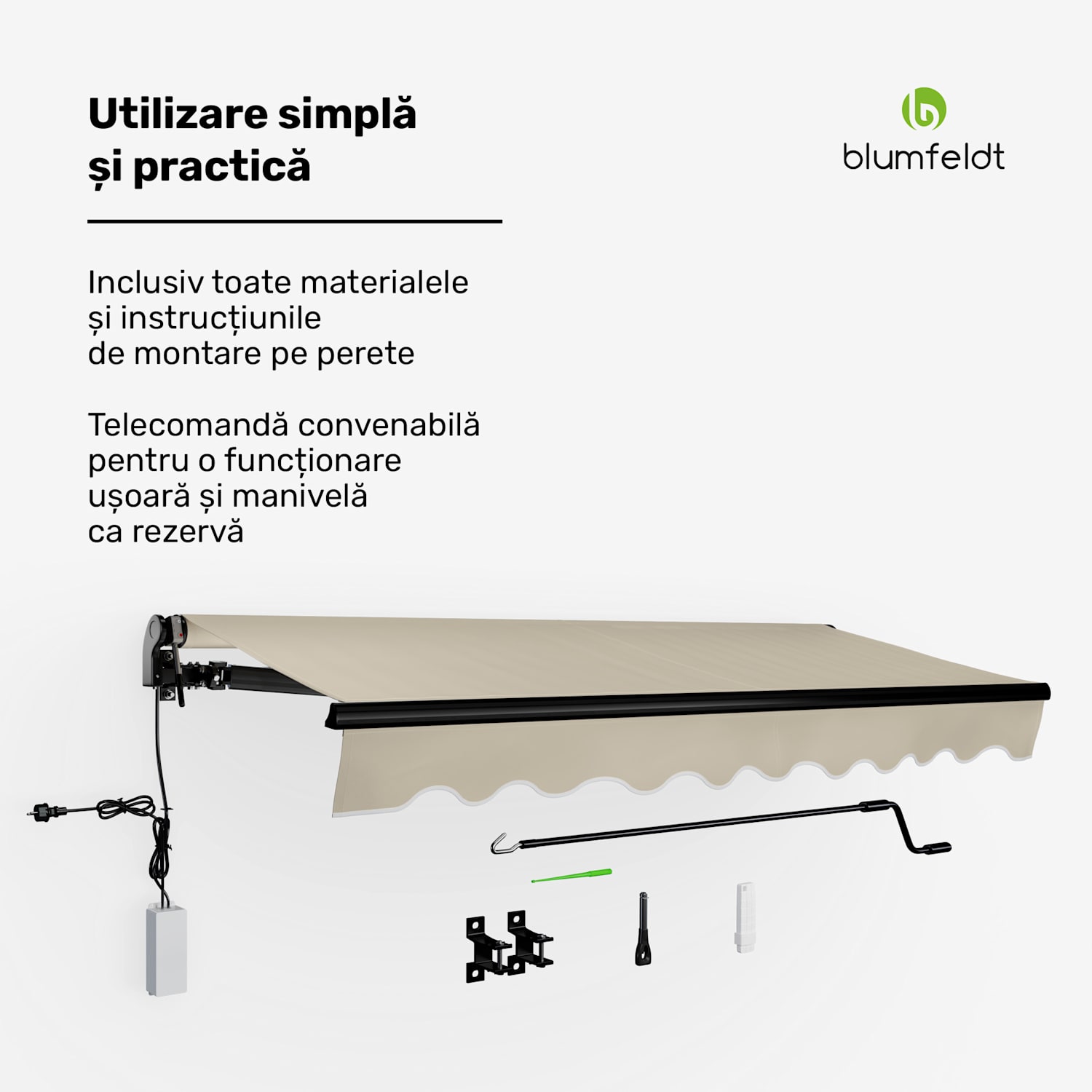 Copertină CloudShade, Control inteligent, Protecție UV, Montaj pe perete 250 cm | Copertina cu braț pliabil deschis | Bej