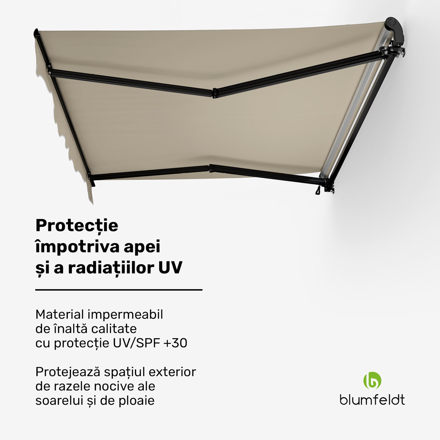 Copertină CloudShade, Control inteligent, Protecție UV, Montaj pe perete 250 cm | Copertina cu braț pliabil deschis | Bej