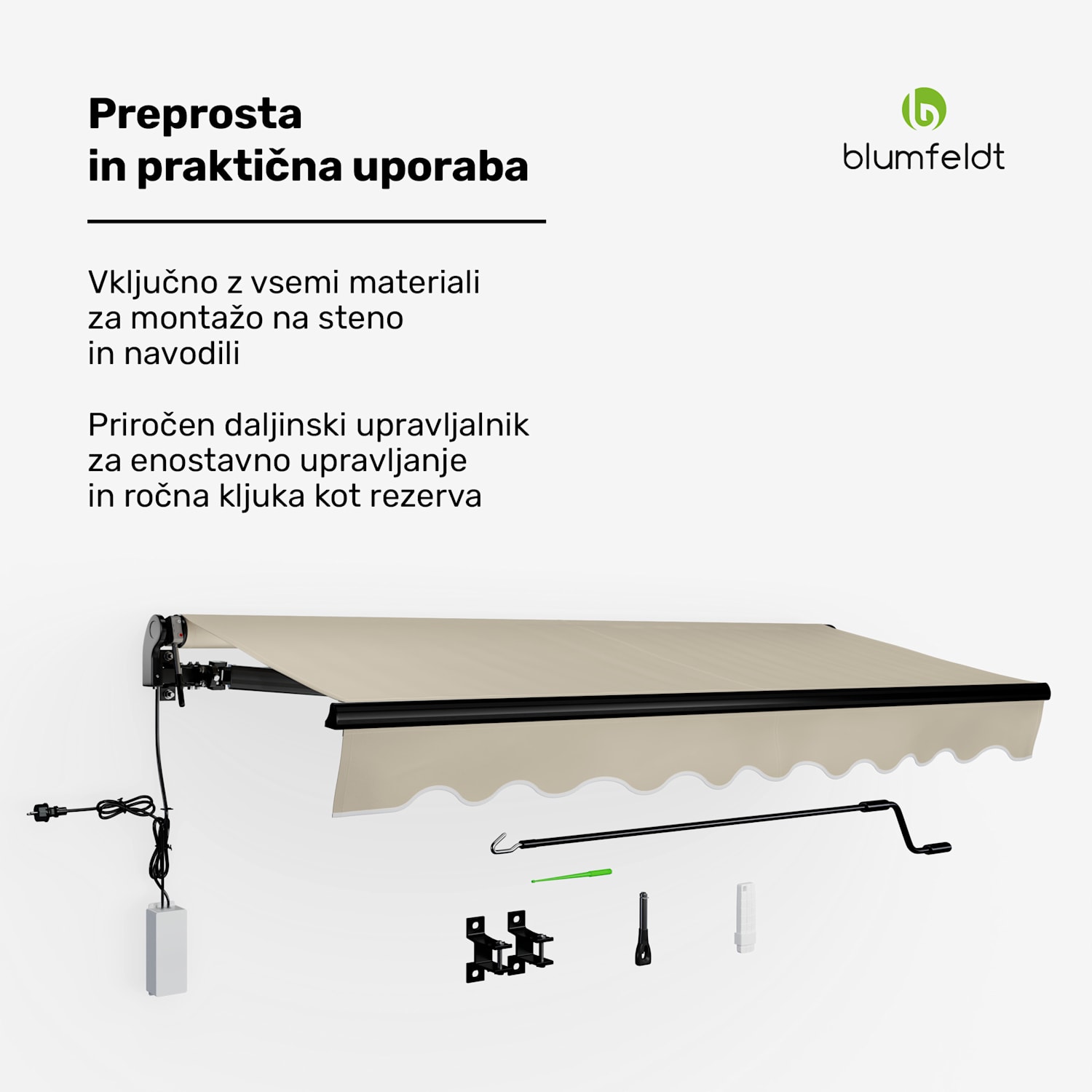 CloudShade senčnik, Pametna kontrola, UV zaščita, Stenska montaža 250 cm | Tenda z odprto zložljivo roko | Bež