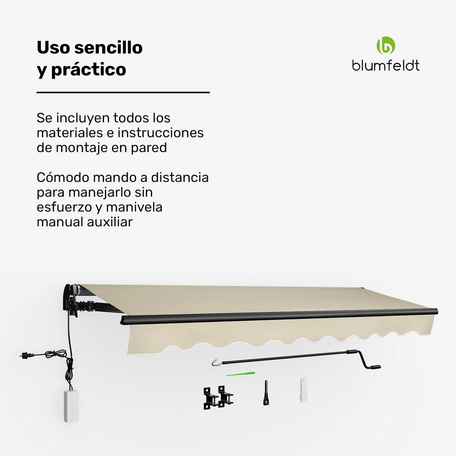 Toldo CloudShade | Control inteligente | Protección UV | Montaje en pared 295 centímetros | Toldo de brazo plegable abierto | Beige