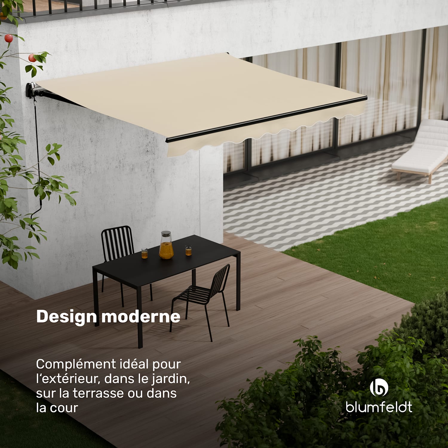 CloudShade Auvent | Contrôle intelligent | Protection UV | Montage mural 295 cm | Store banne à bras articulés ouverts | Beige