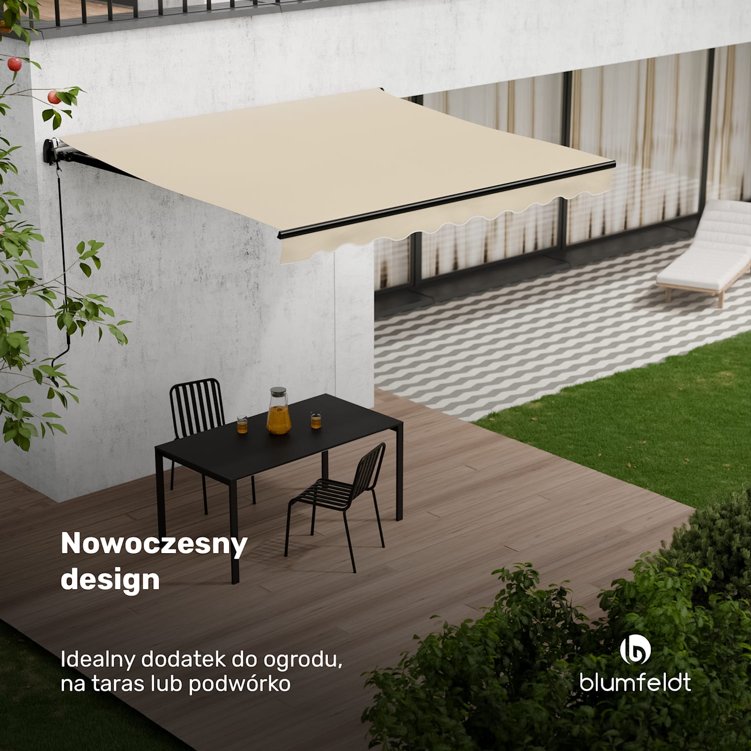 CloudShade markiza, inteligentne sterowanie, ochrona UV, montaż na ścianie 295 cm | Markiza składana z otwartym ramieniem | Beż