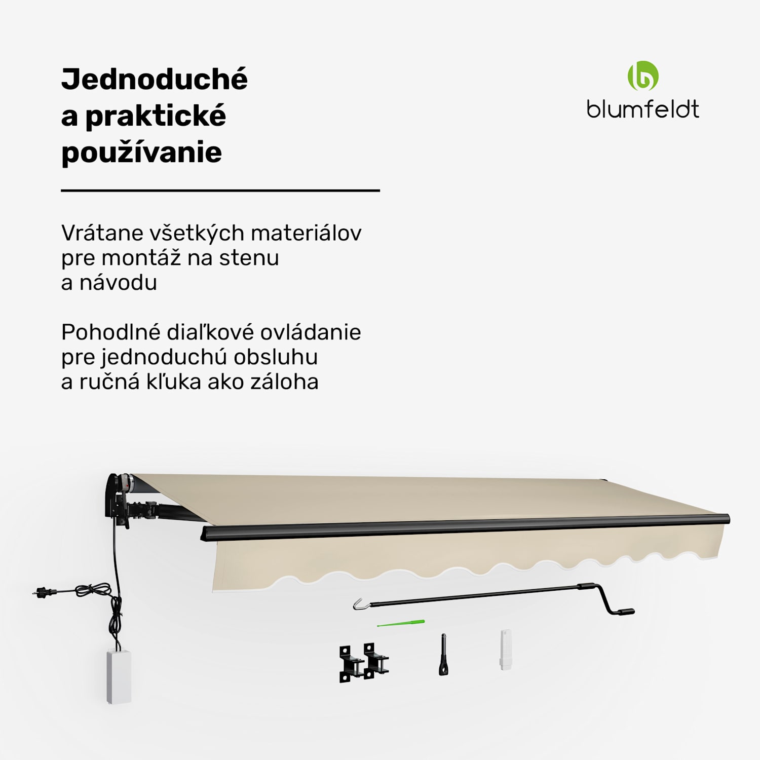 CloudShade Markíza, Inteligentné ovládanie, UV ochrana, Montáž na stenu 295 cm | Markíza s otvoreným sklopným ramenom | Béžová