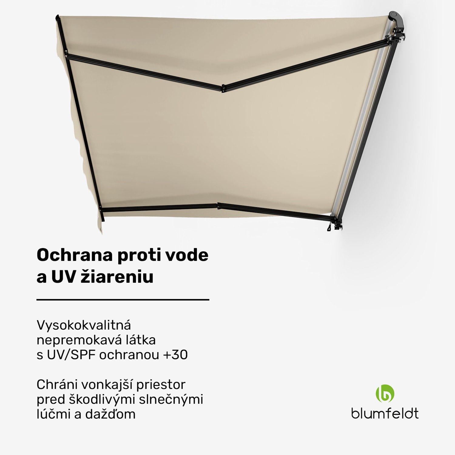 CloudShade Markíza, Inteligentné ovládanie, UV ochrana, Montáž na stenu 295 cm | Markíza s otvoreným sklopným ramenom | Béžová
