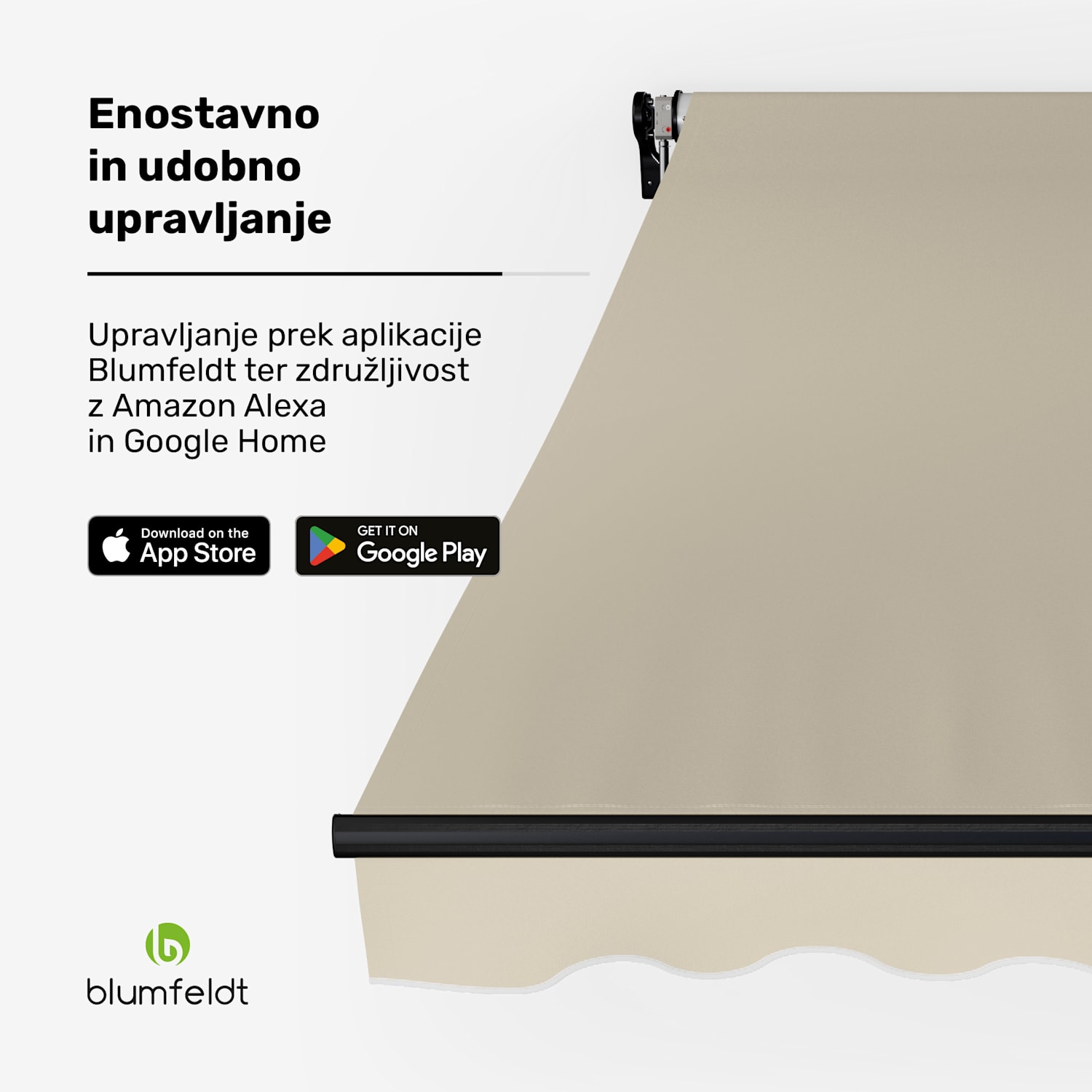 CloudShade Senčnik, Pametno upravljanje, UV zaščita, Montaža na steno 295 cm | Tenda z odprto zložljivo roko | Bež