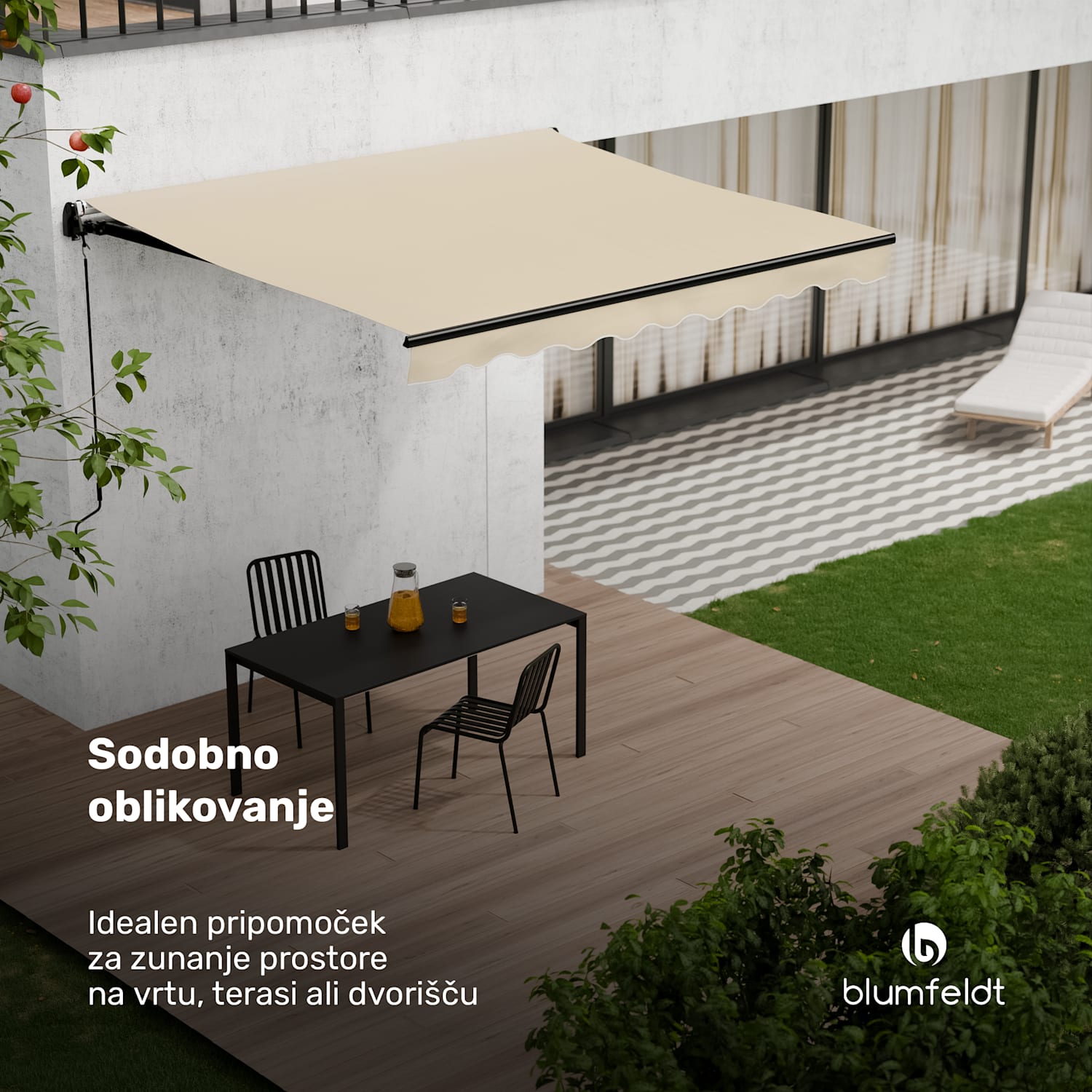 CloudShade Senčnik, Pametno upravljanje, UV zaščita, Montaža na steno 295 cm | Tenda z odprto zložljivo roko | Bež
