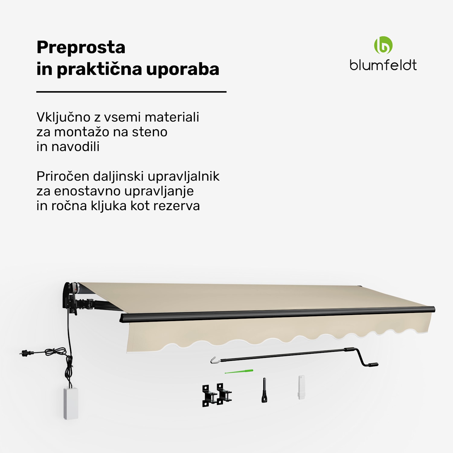 CloudShade Senčnik, Pametno upravljanje, UV zaščita, Montaža na steno 295 cm | Tenda z odprto zložljivo roko | Bež