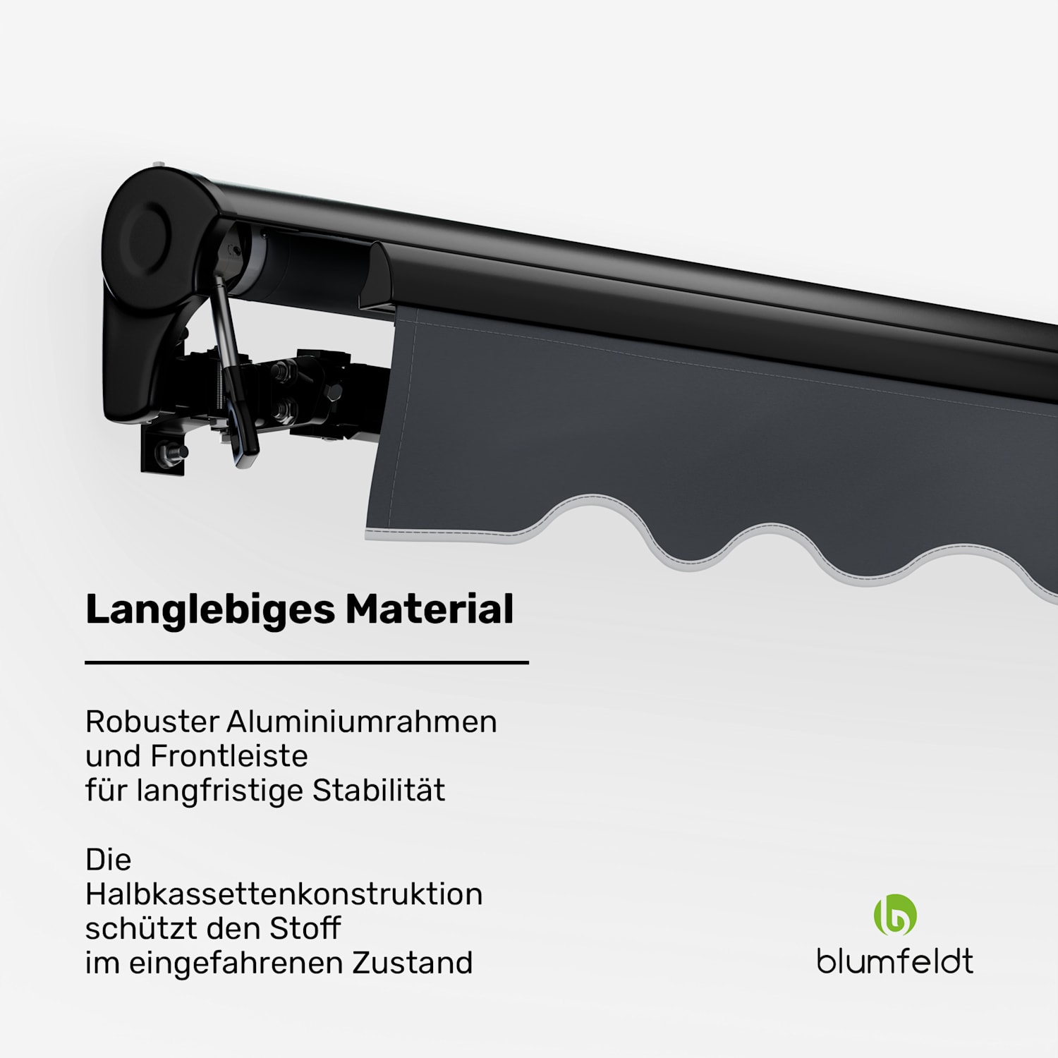 CloudShade Markise | Smart Control | UV-Schutz | Wandmontage 250 cm | Halbkassettenmarkise | Dunkelgrau