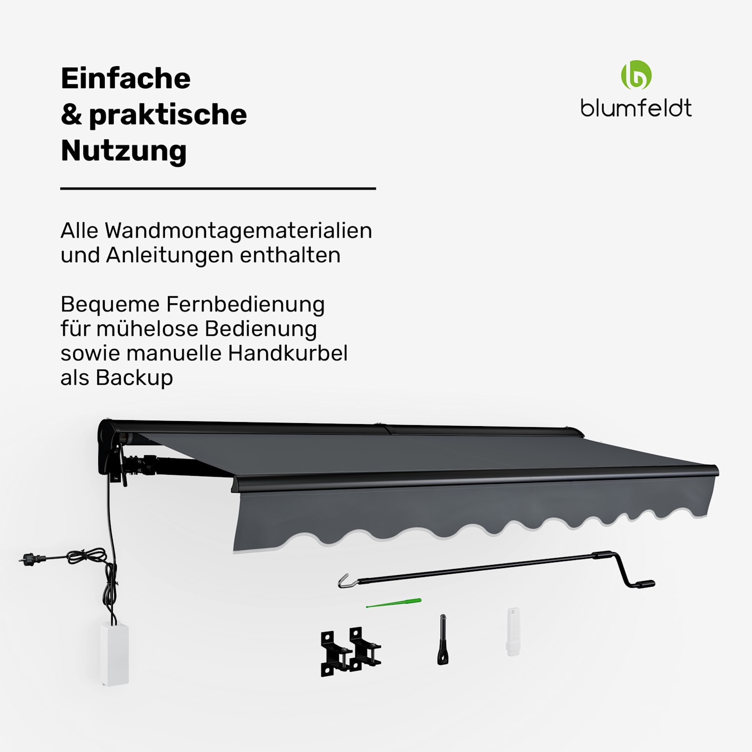 CloudShade Markise | Smart Control | UV-Schutz | Wandmontage 250 cm | Halbkassettenmarkise | Dunkelgrau