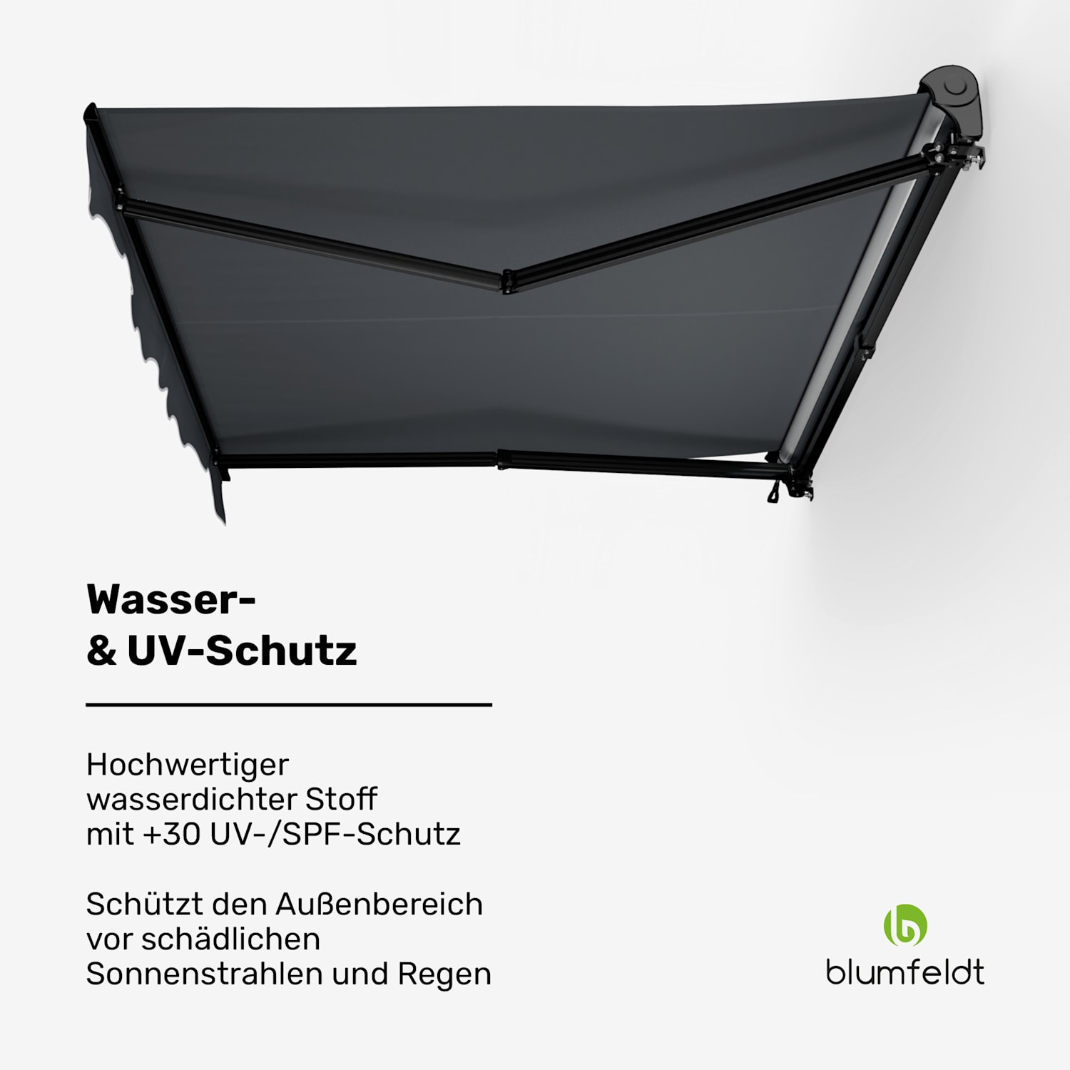 CloudShade Markise | Smart Control | UV-Schutz | Wandmontage 250 cm | Halbkassettenmarkise | Dunkelgrau