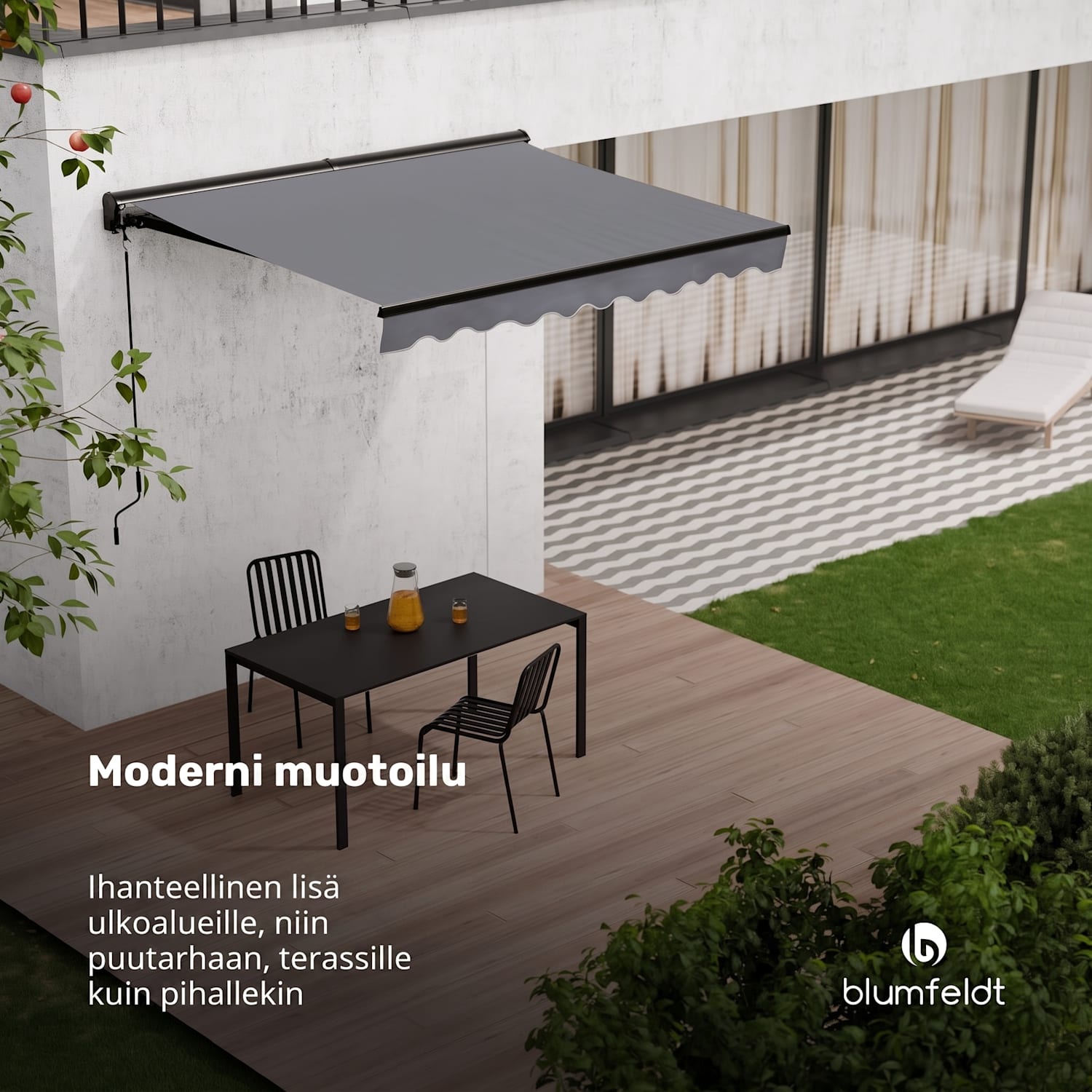 CloudShade markiisi | Älykäs ohjaus | UV-suoja | Seinälle asennettava 250 cm | Puolikasettinen markiisi | Tummanharmaa