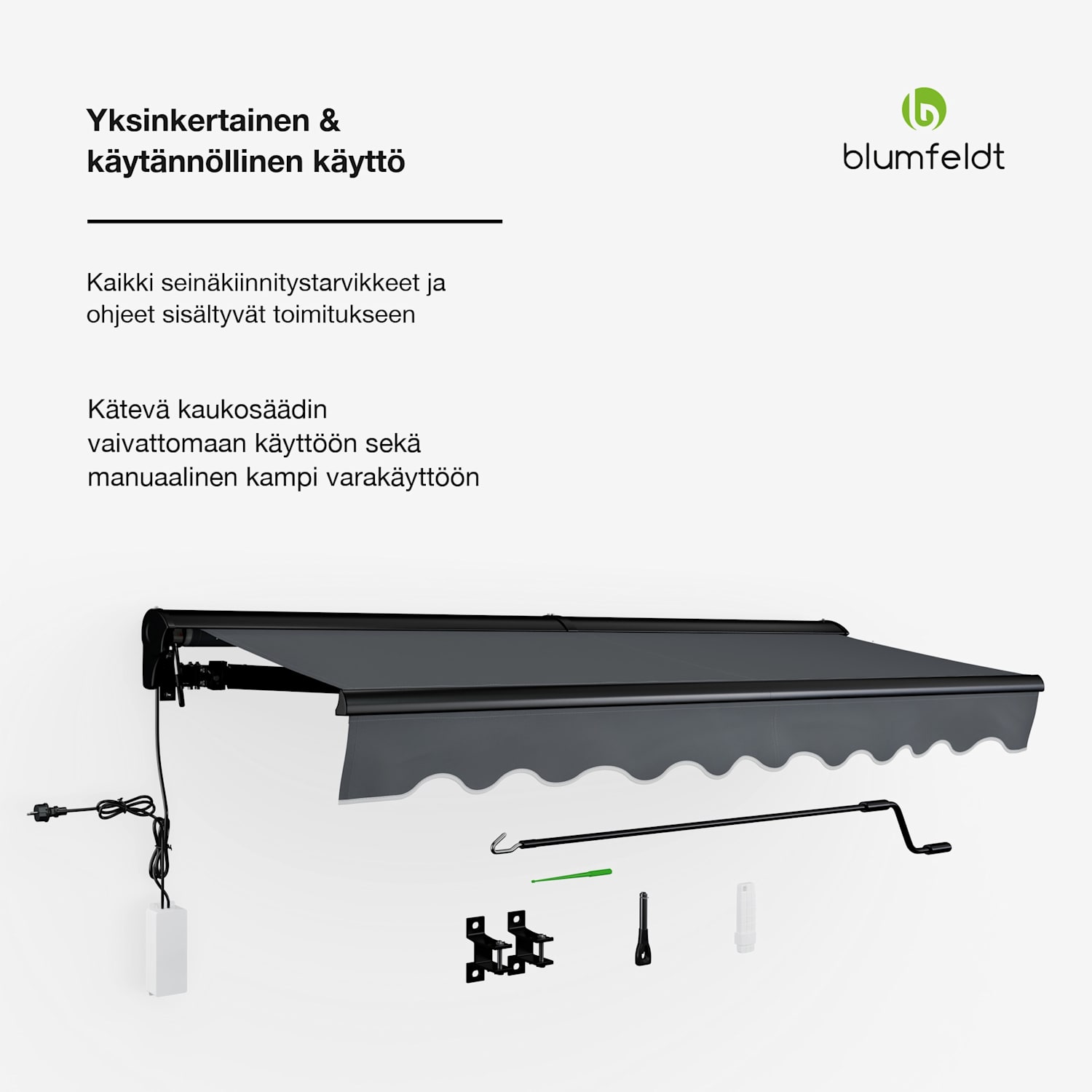 CloudShade markiisi | Älykäs ohjaus | UV-suoja | Seinälle asennettava 250 cm | Puolikasettinen markiisi | Tummanharmaa