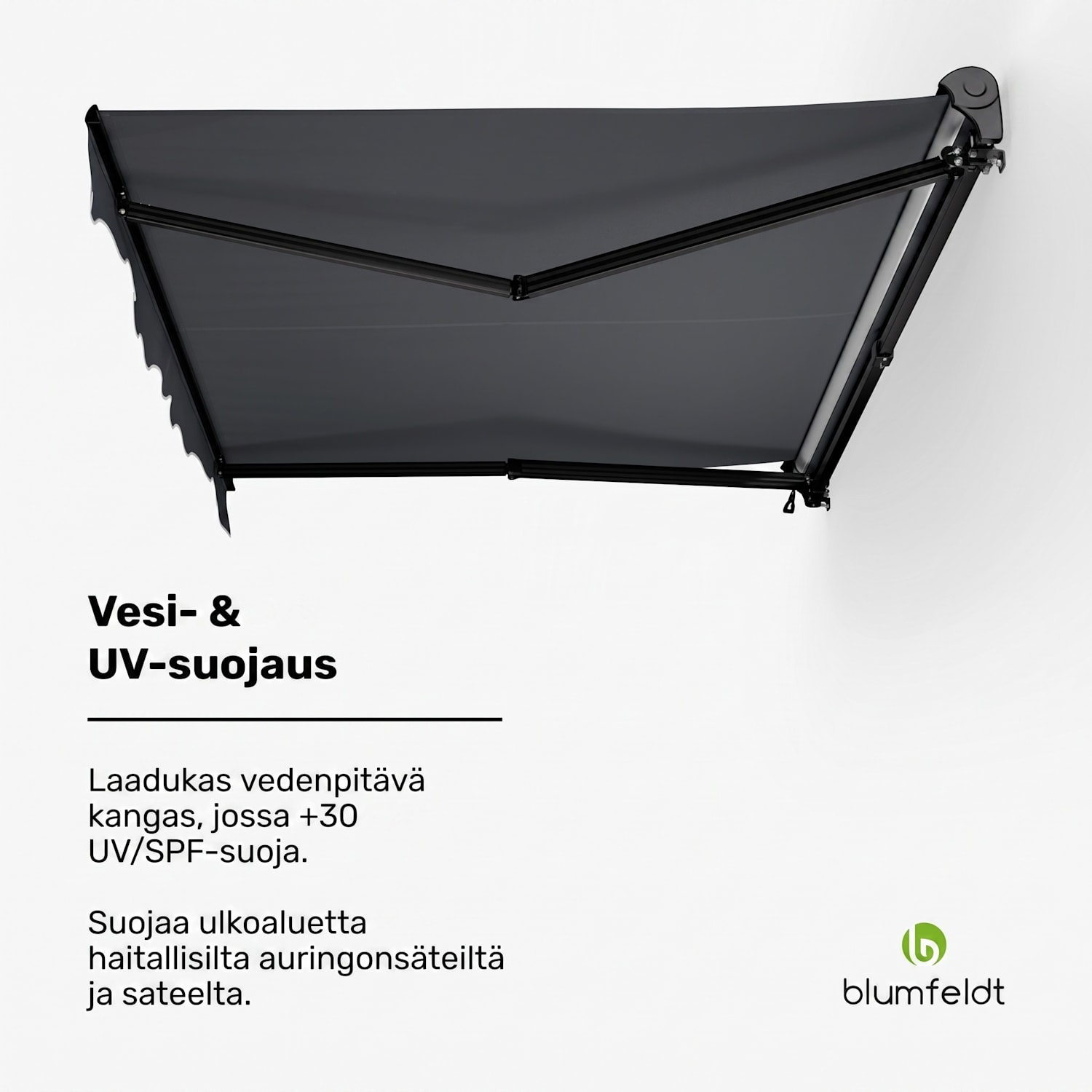 CloudShade markiisi | Älykäs ohjaus | UV-suoja | Seinälle asennettava 250 cm | Puolikasettinen markiisi | Tummanharmaa
