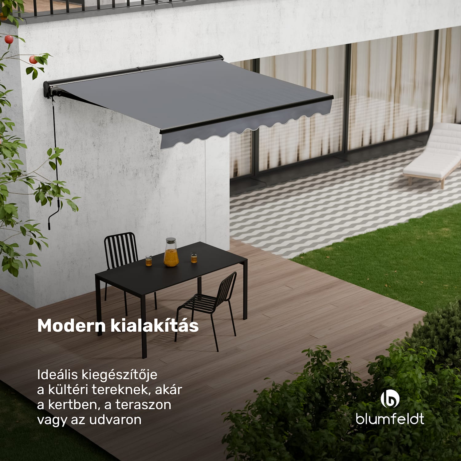 CloudShade Napernyő, Okos vezérlés, UV-védelem, Fali szerelés 250 cm | Félkazettás napellenző | Sötét szürke