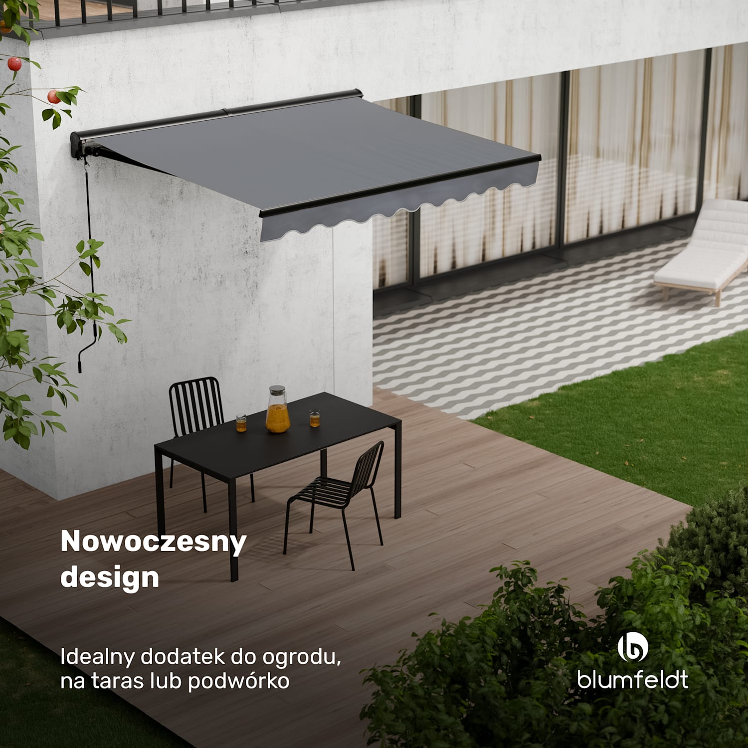 CloudShade markiza, inteligentne sterowanie, ochrona UV, montaż na ścianie 250 cm | Markiza półkasetowa | Ciemnoszary