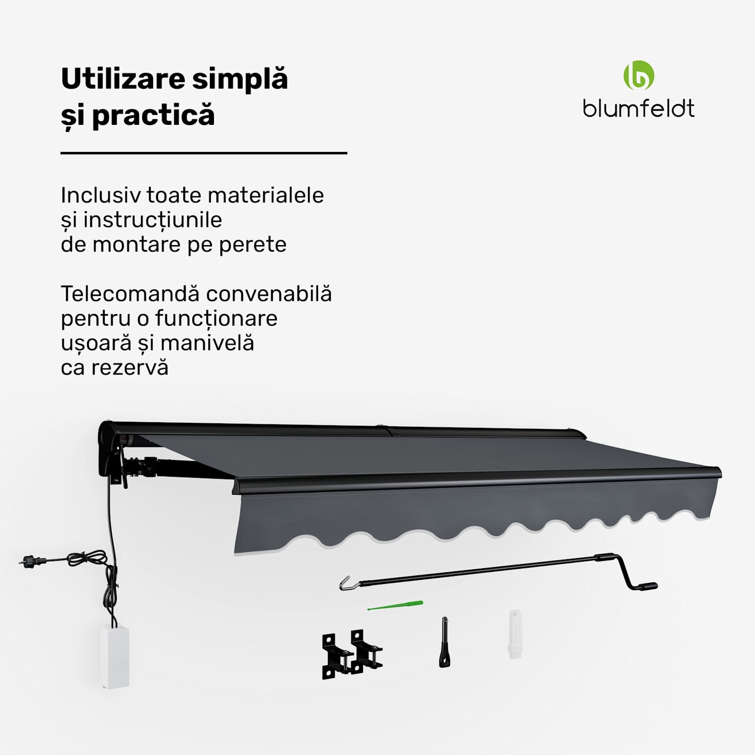 CloudShade Copertina, Control inteligent, Protecție UV, Montaj pe perete 250 cm | Copertina semi-caseta | Gri închis